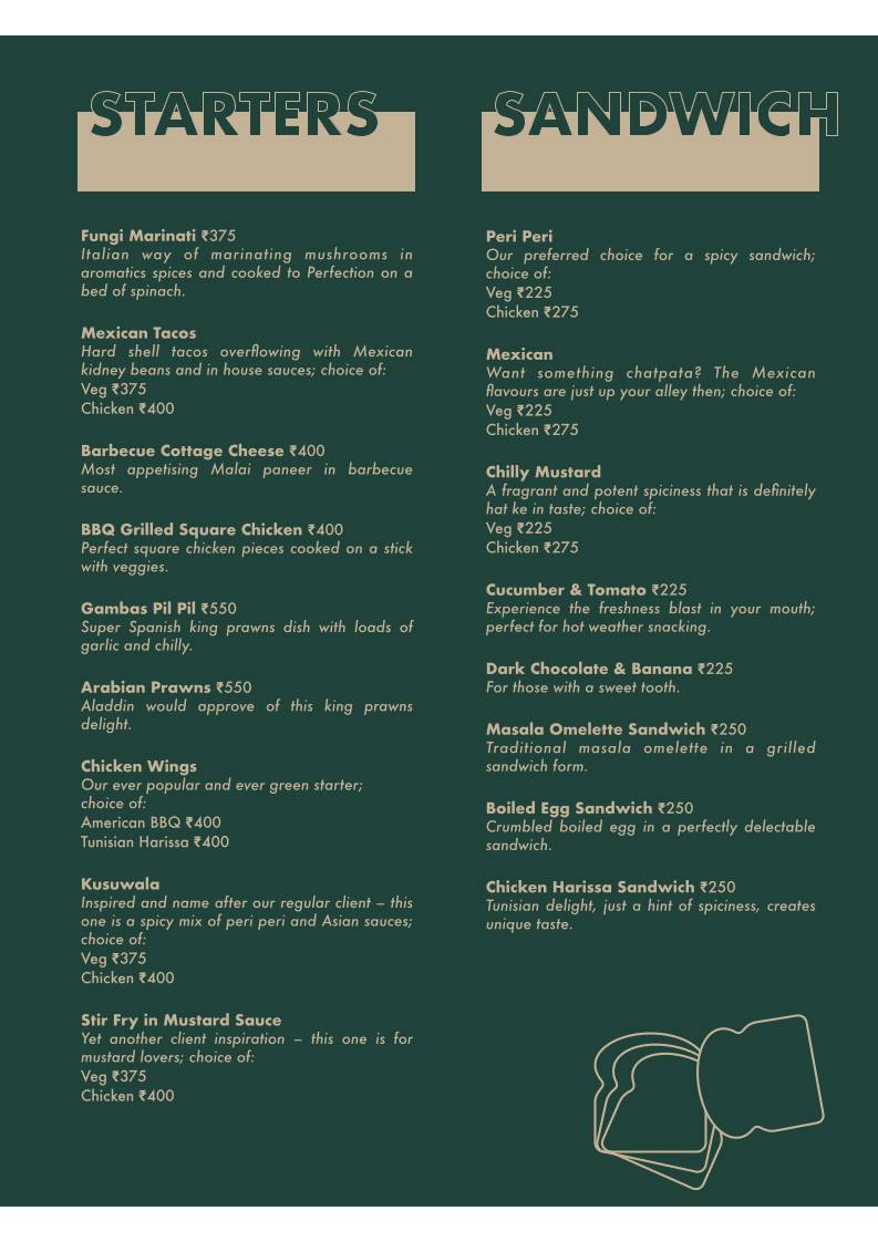The Pitlane Cafe menu