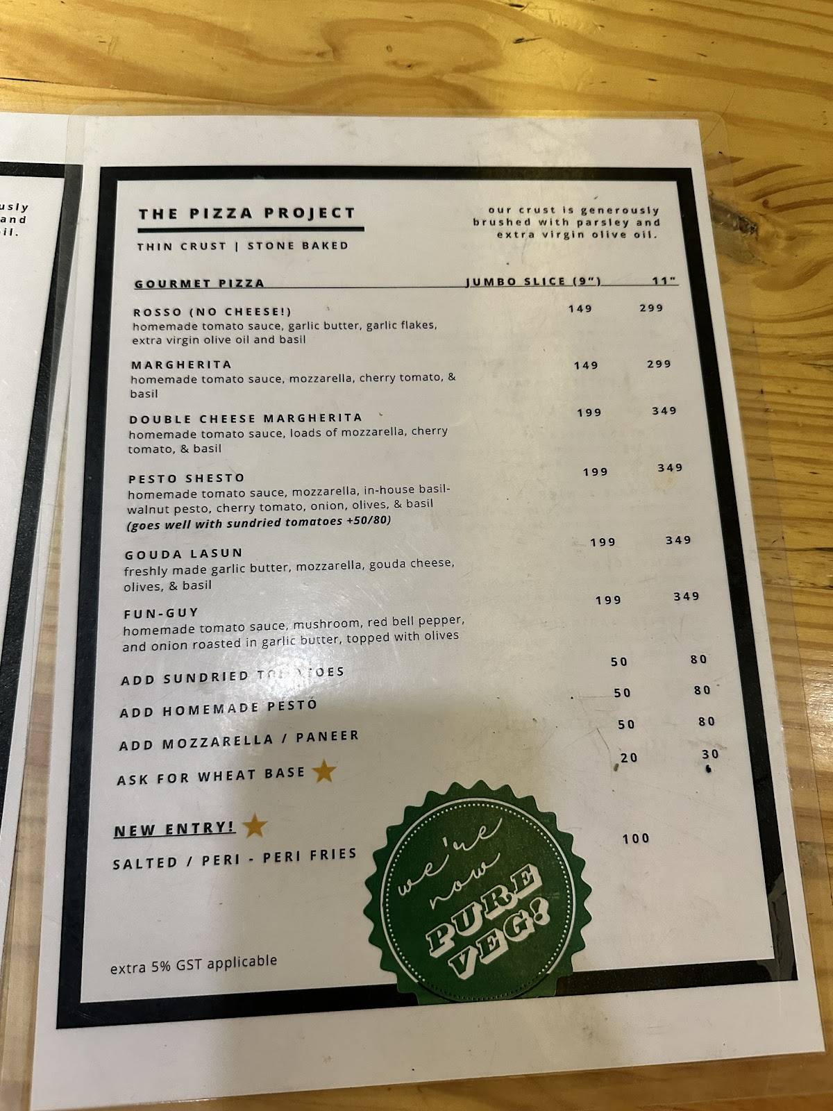 The Pizza Project menu