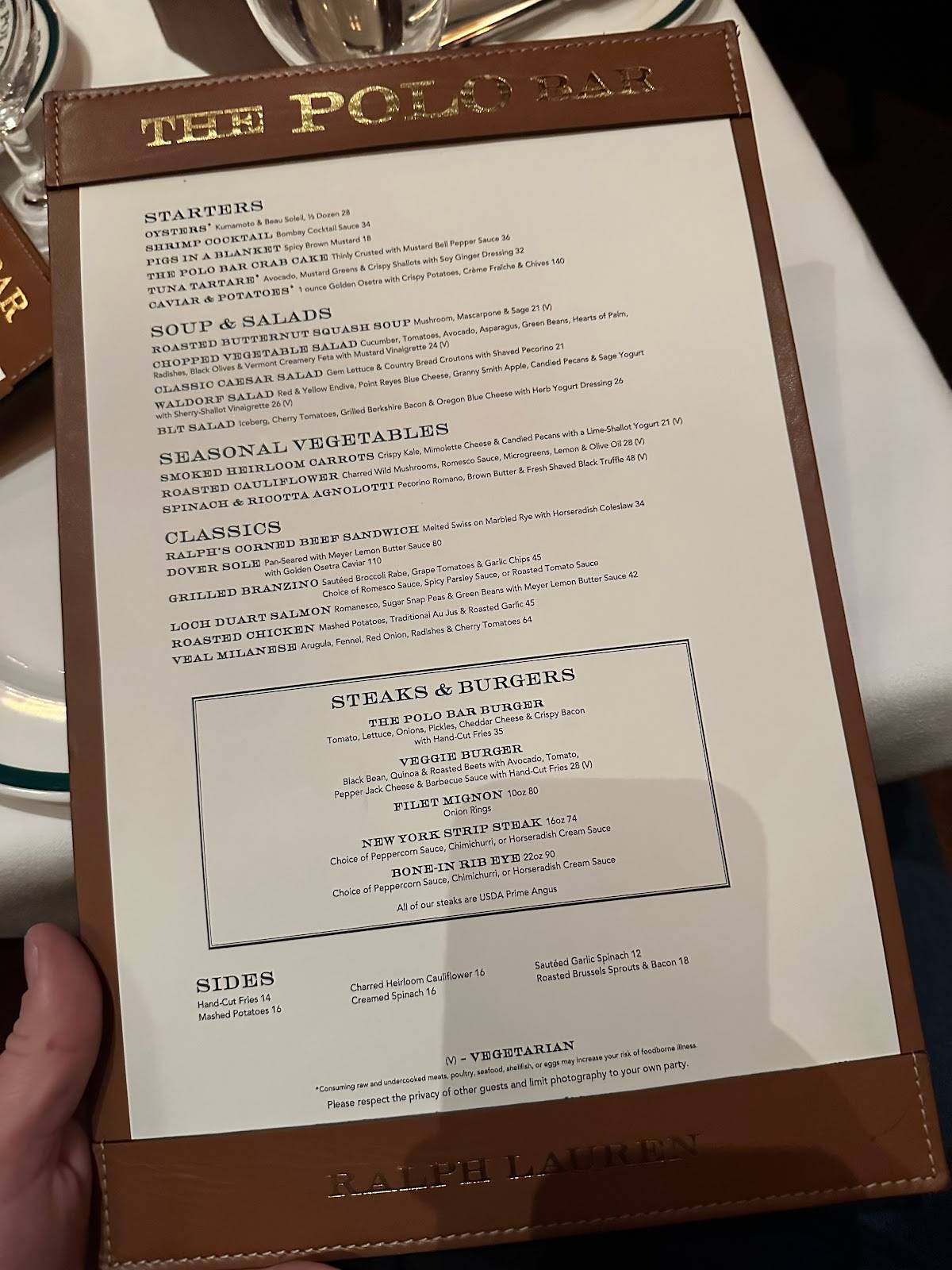 Ralph lauren polo bar menu best sale