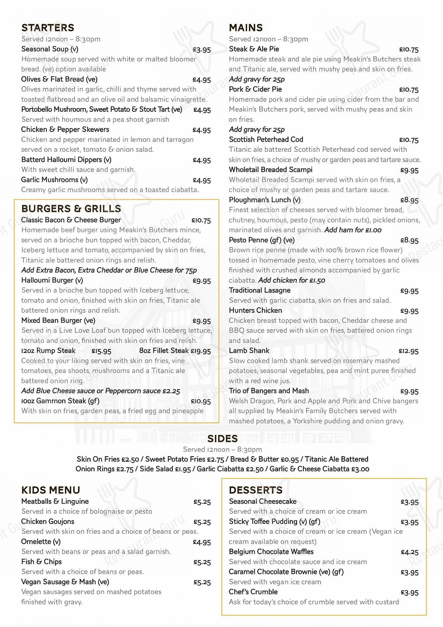 Menu at The Roebuck pub & bar, Leek