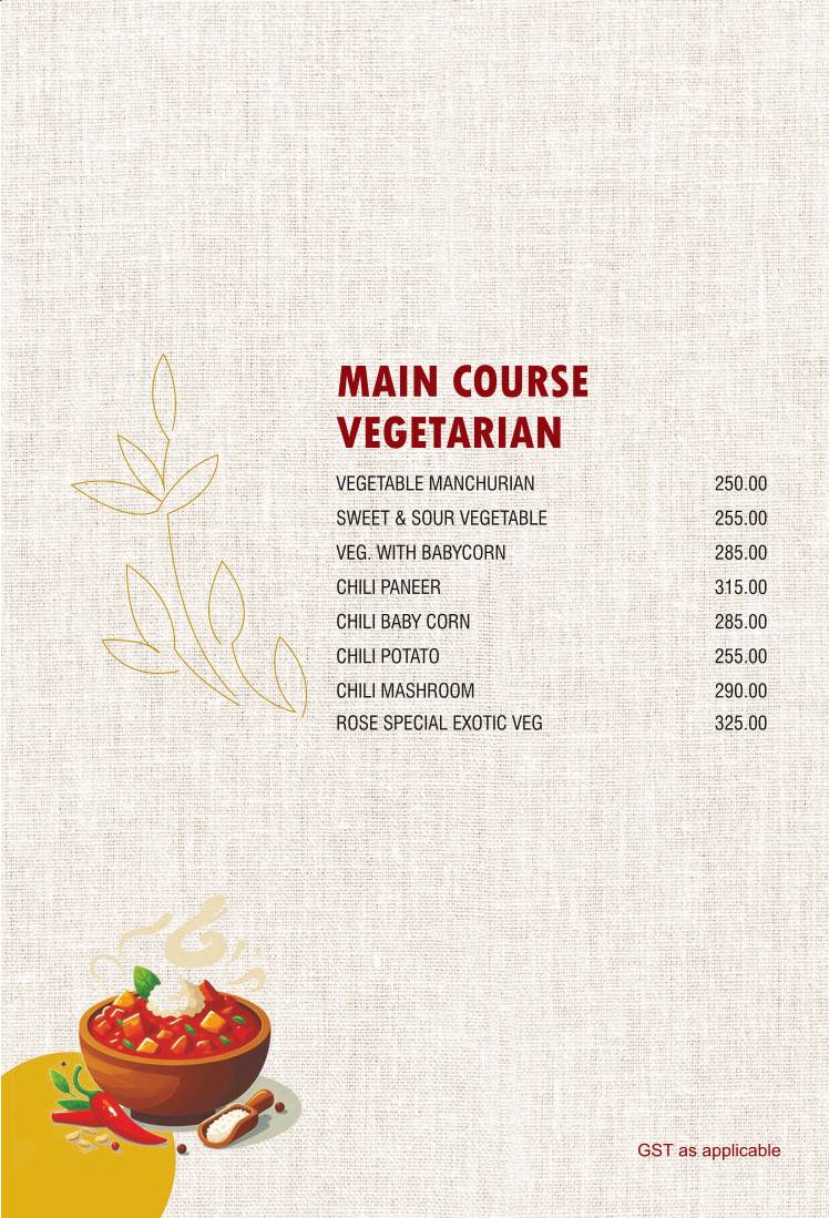 The Rose (Kankurgachi) menu