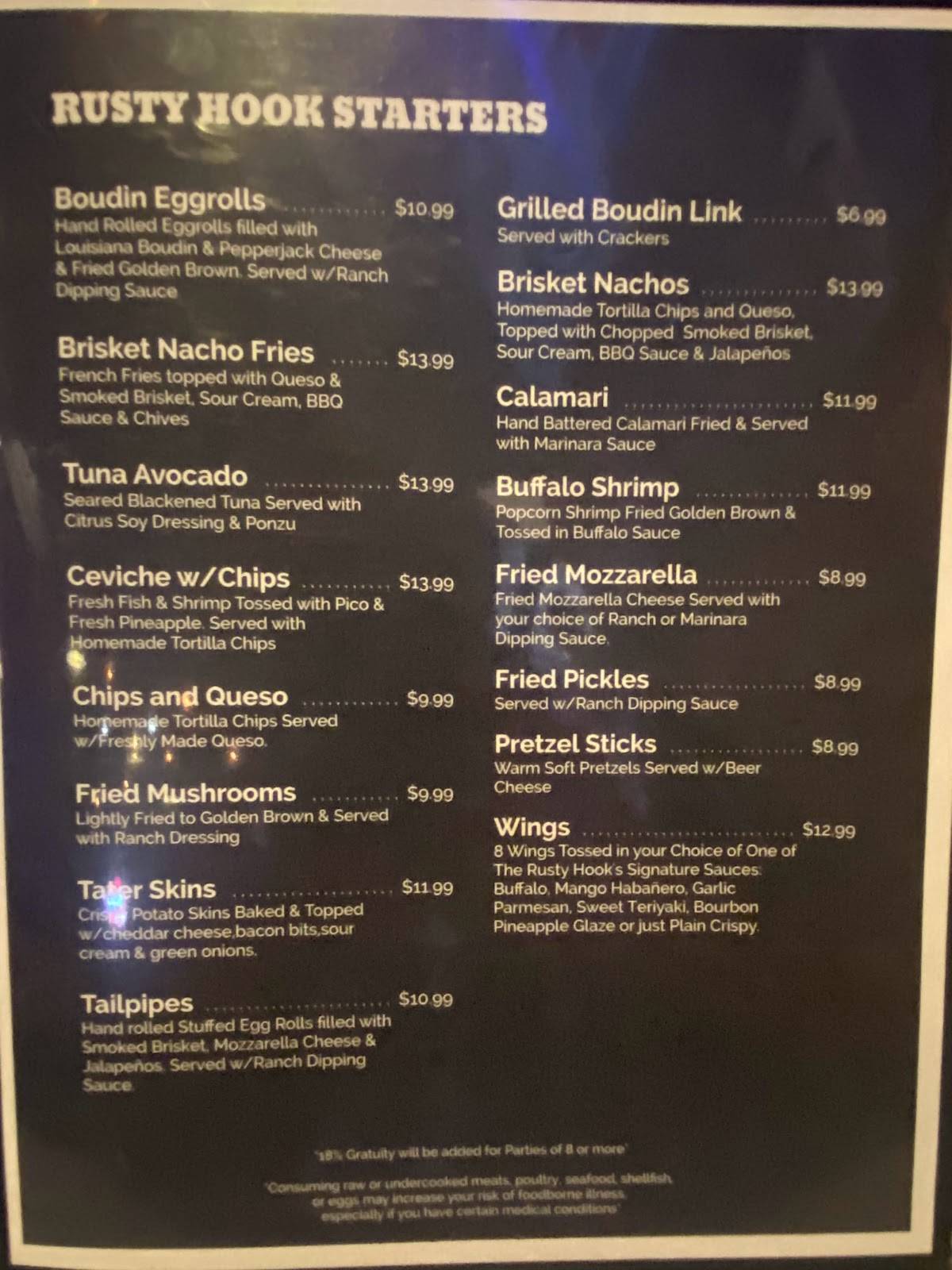 Menu at The Rusty Hook Bar & Grill, Bacliff