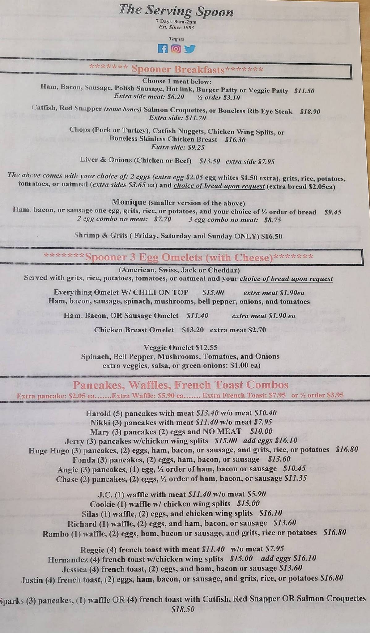 Menu at The Serving Spoon restaurant, Inglewood