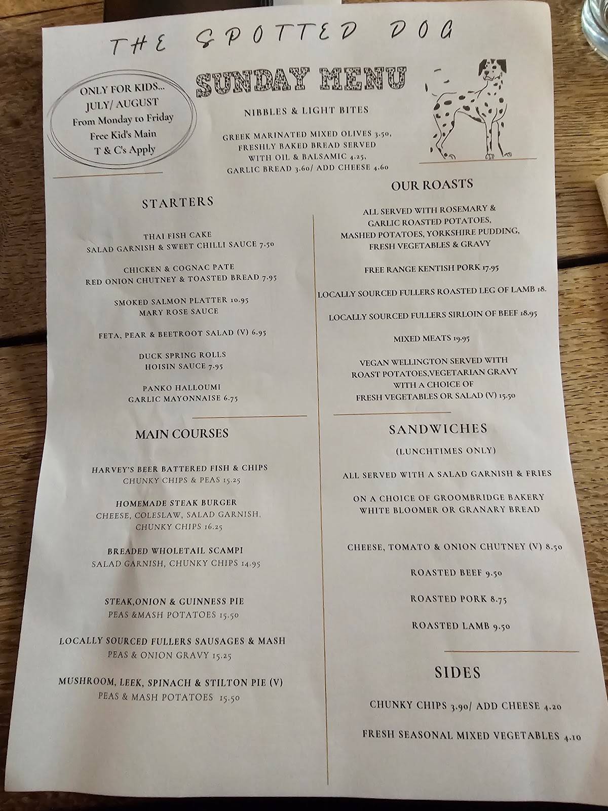 Menu at The Spotted Dog pub & bar, Penshurst, Smarts Hill