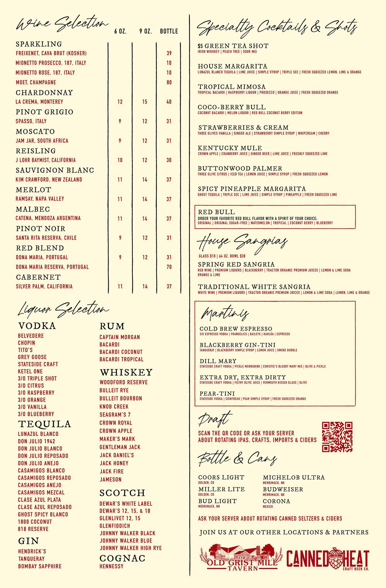 Menu at The Tipsy Toboggan pub & bar, Fall River