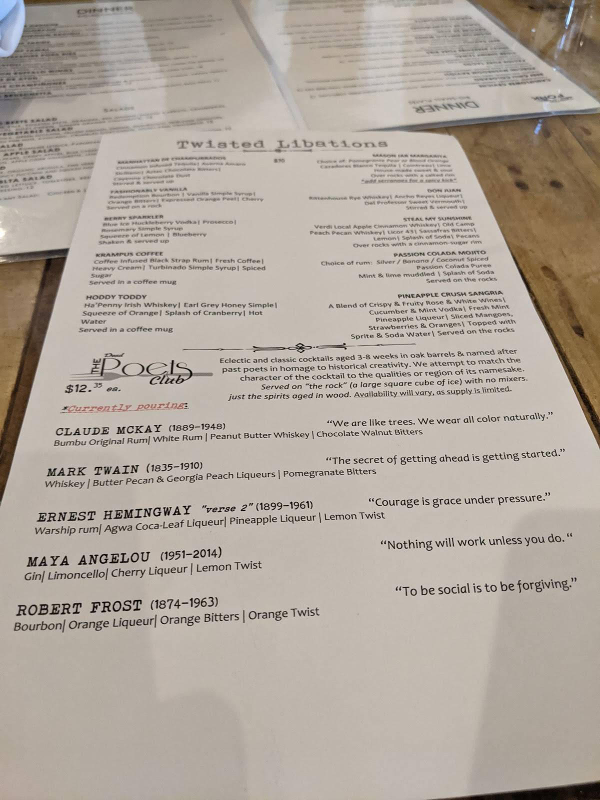Menu at The Twisted Fork restaurant, Reno