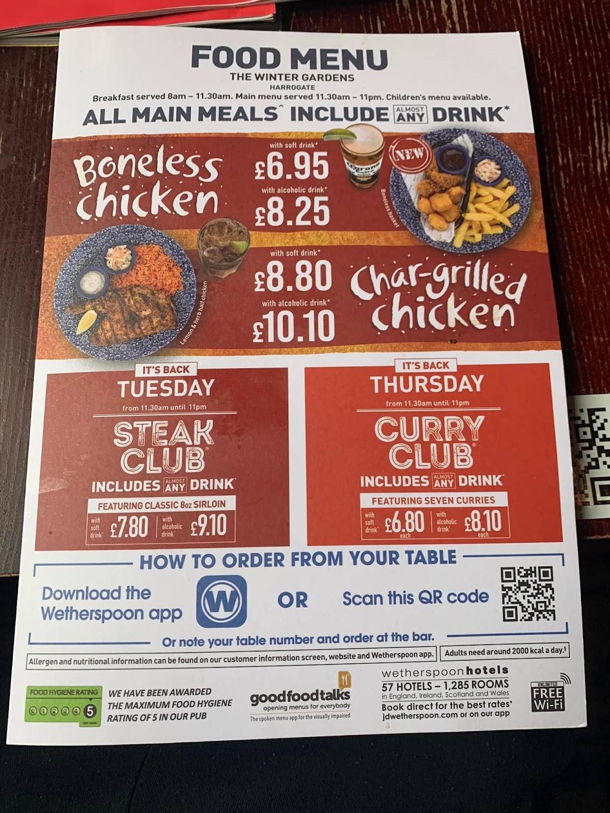 Menu at The Winter Gardens JD Wetherspoon pub & bar, Harrogate