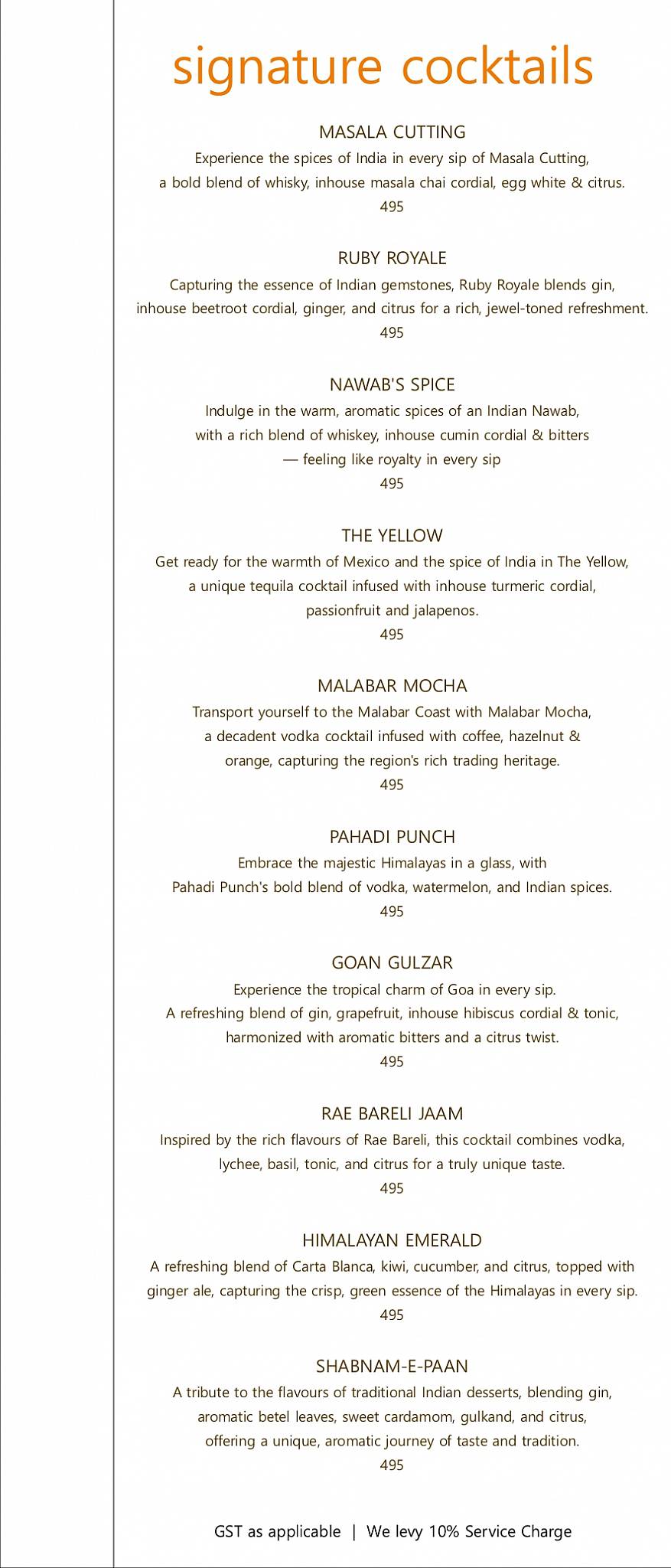The Yellow Chilli - Sector 90 menu