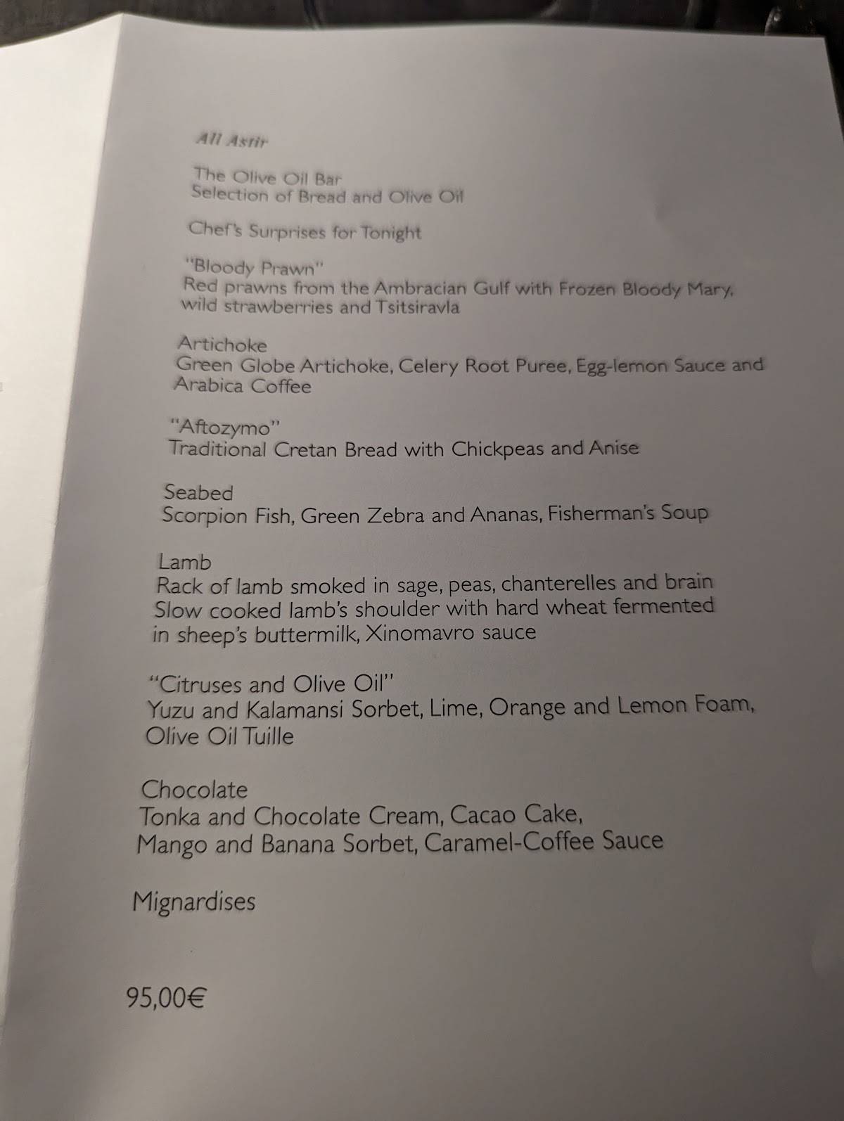 Menu at The Zillers Roof Garden, Athens, Mitropoleos 54