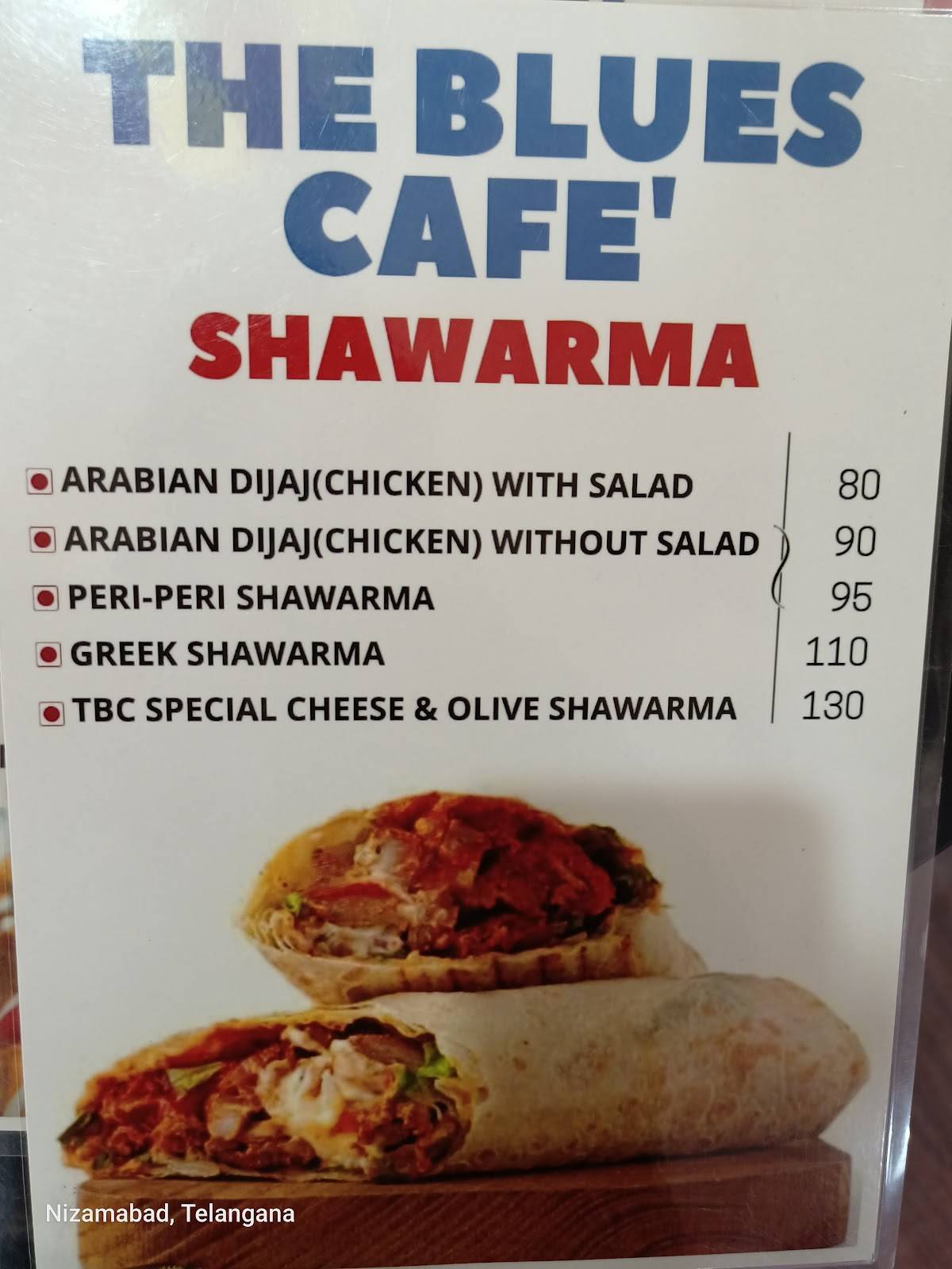 The blues Cafe' menu