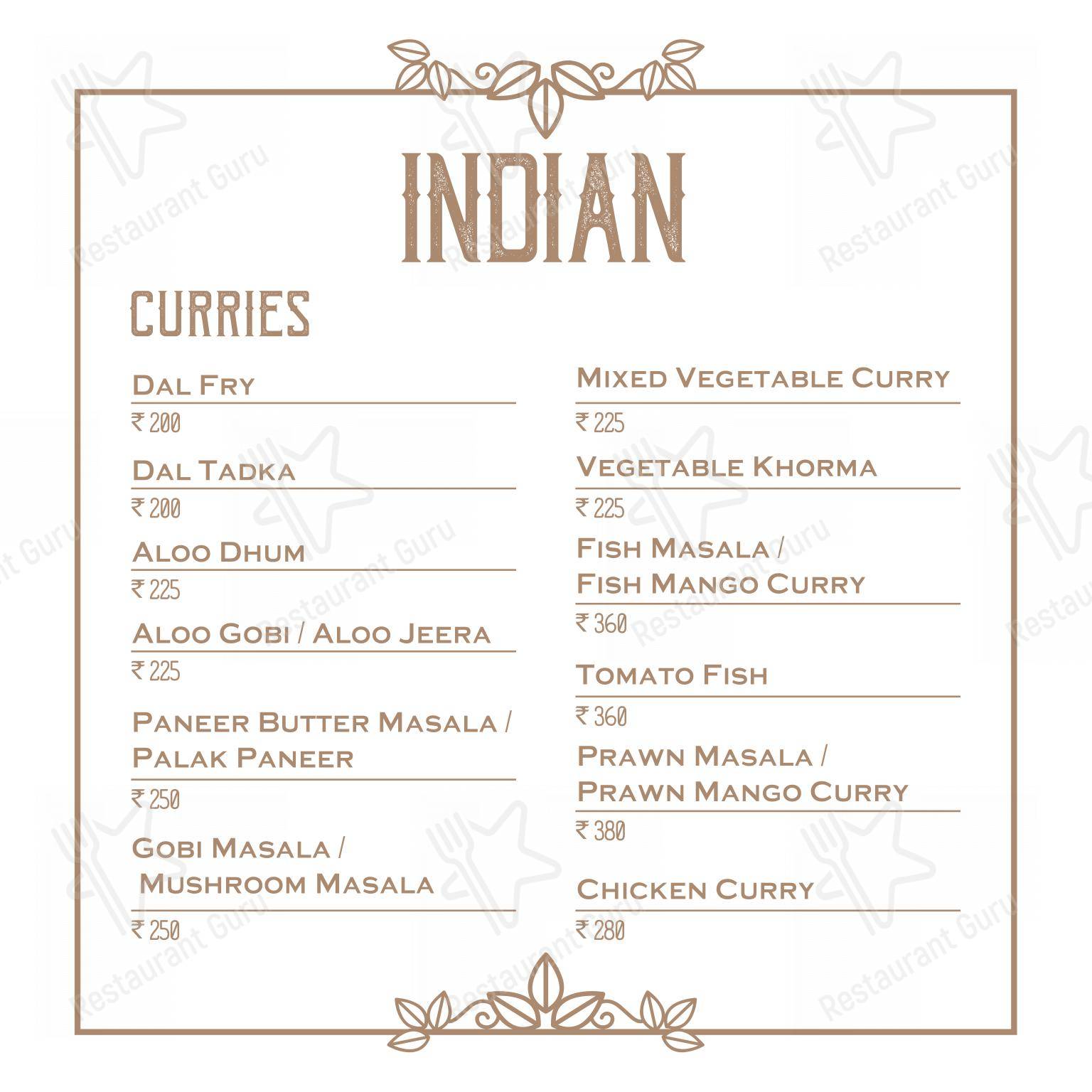 Основное меню for Theos Restaurant in Kottayam