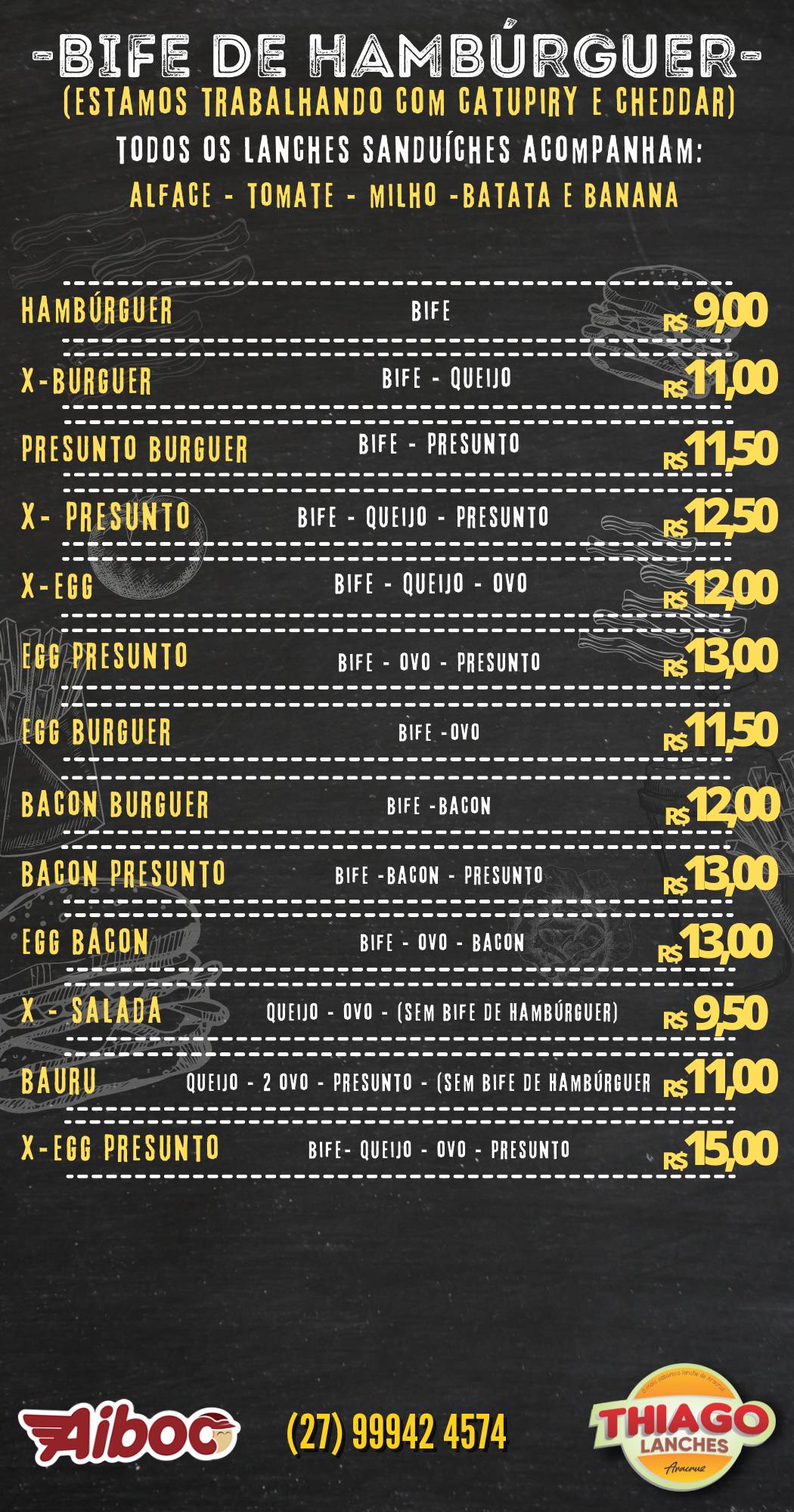 Thiago Lanches cardápio