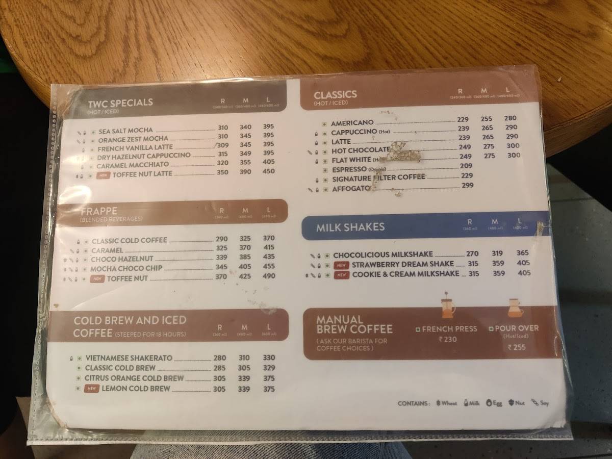 Third Wave Coffee menu