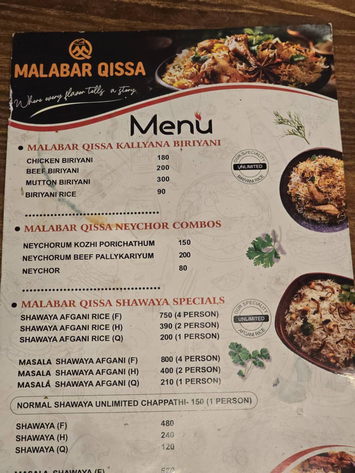 Malabar Qissa menu