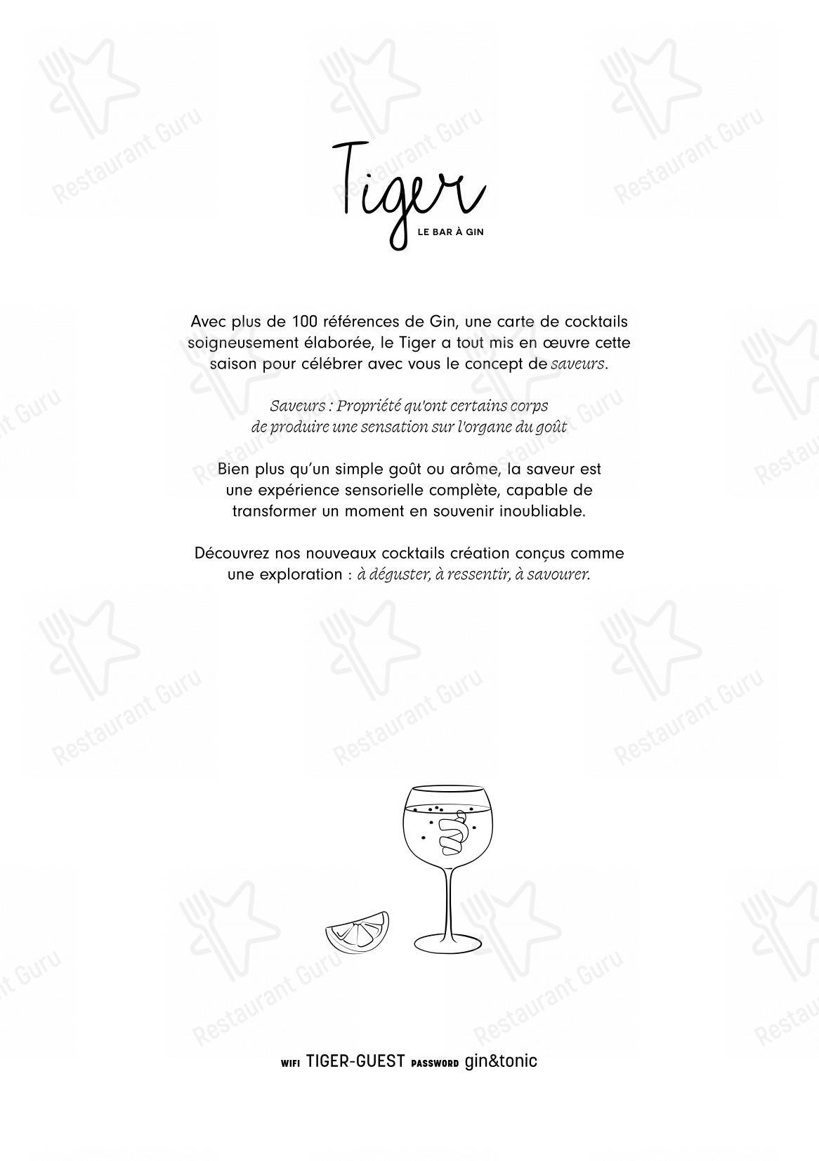 Menu bar pour Tiger Paris dans Paris
