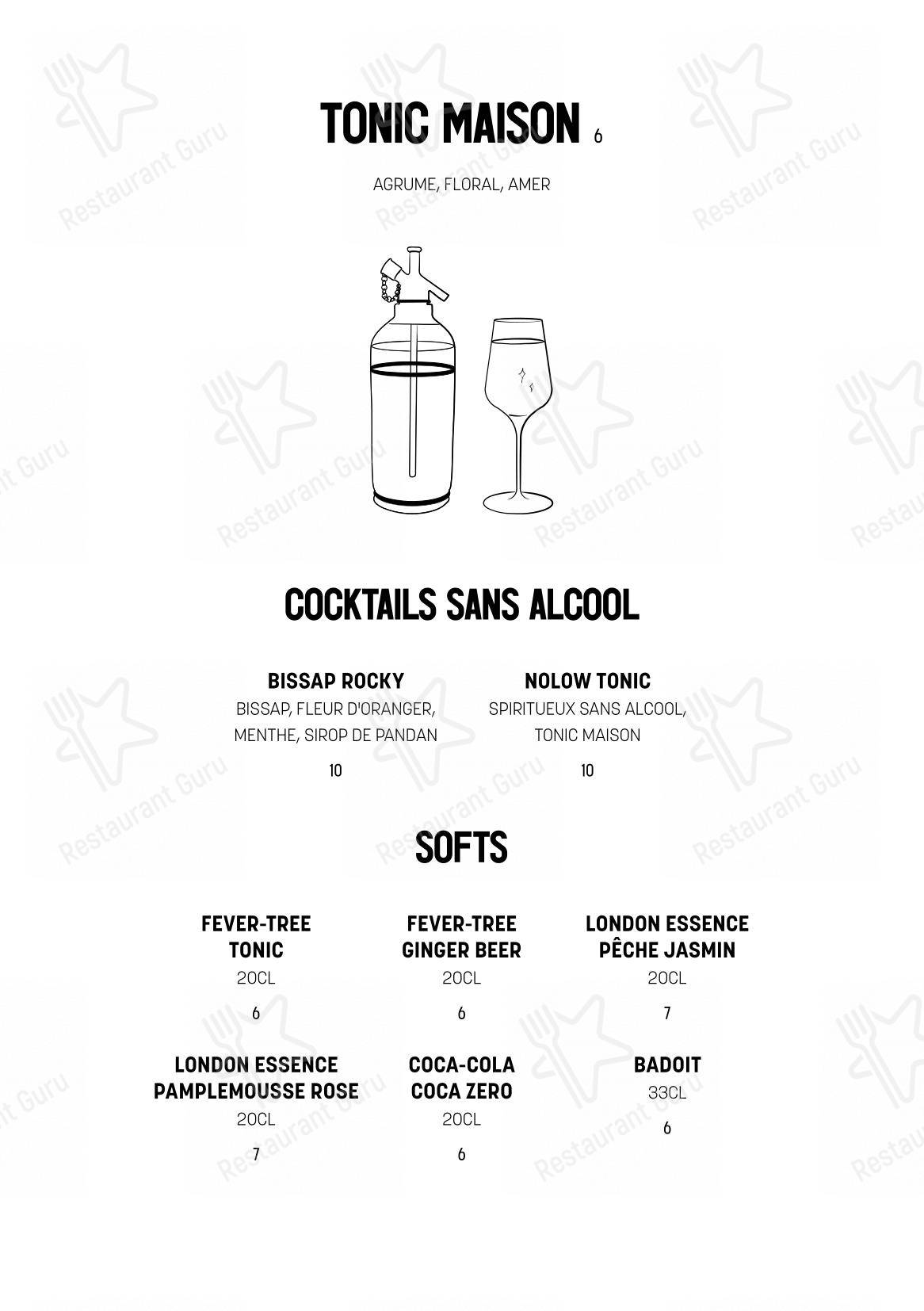 Menu pour Tiger Paris - Menu