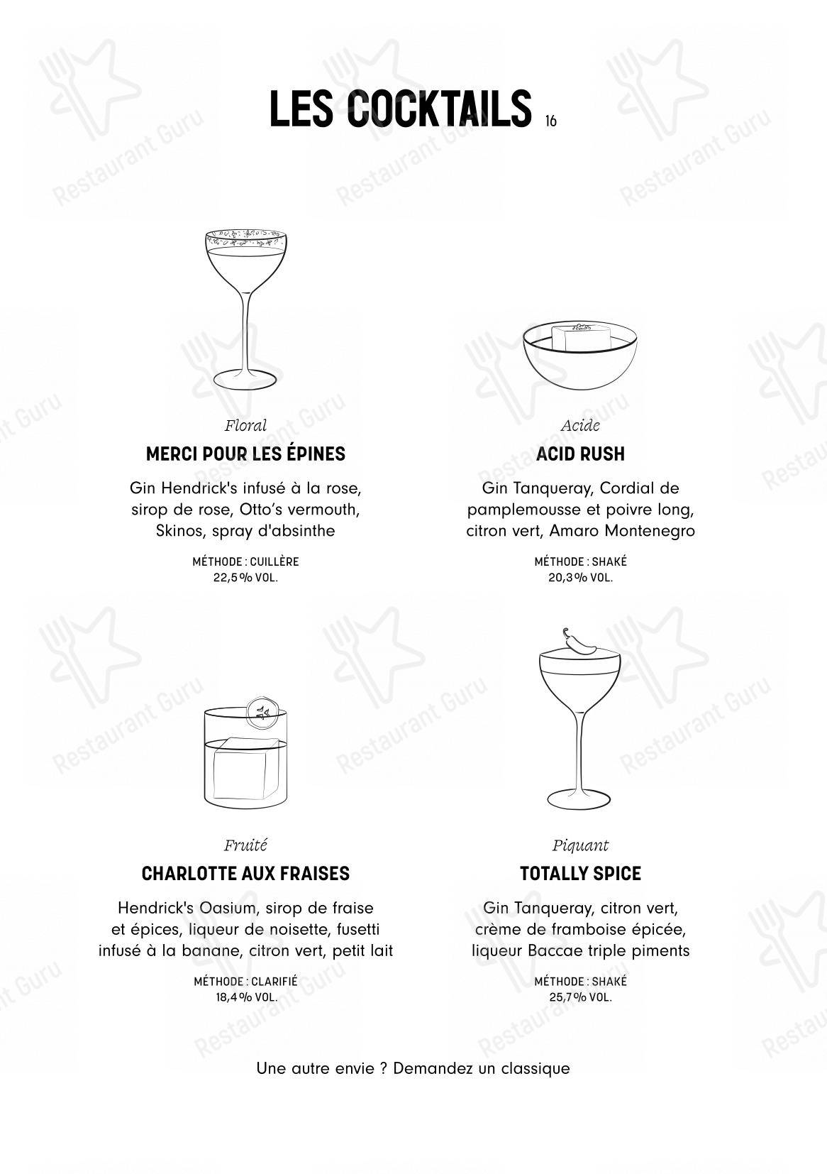 Tiger Paris dans Paris - Menu