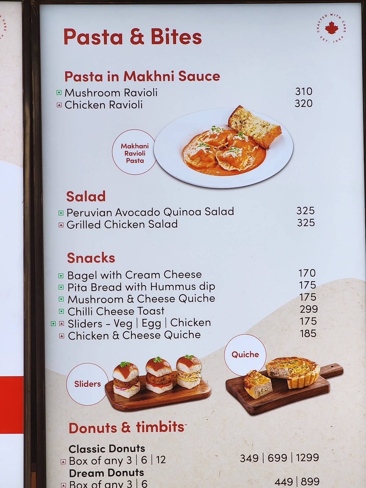 Tim Hortons menu