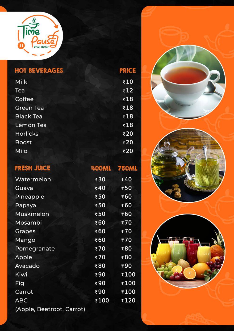 Time Pause Cafe menu