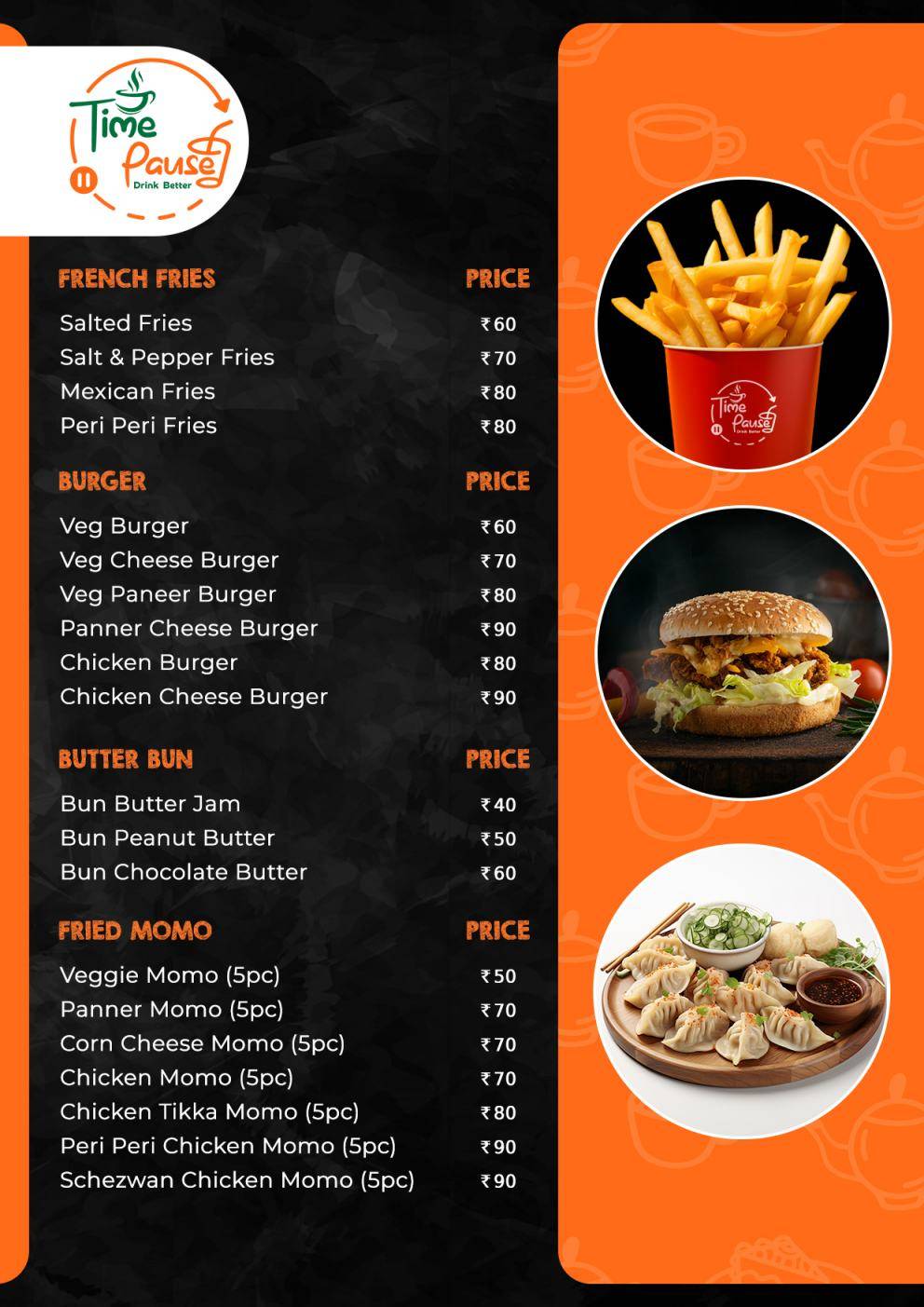 Time Pause Cafe menu