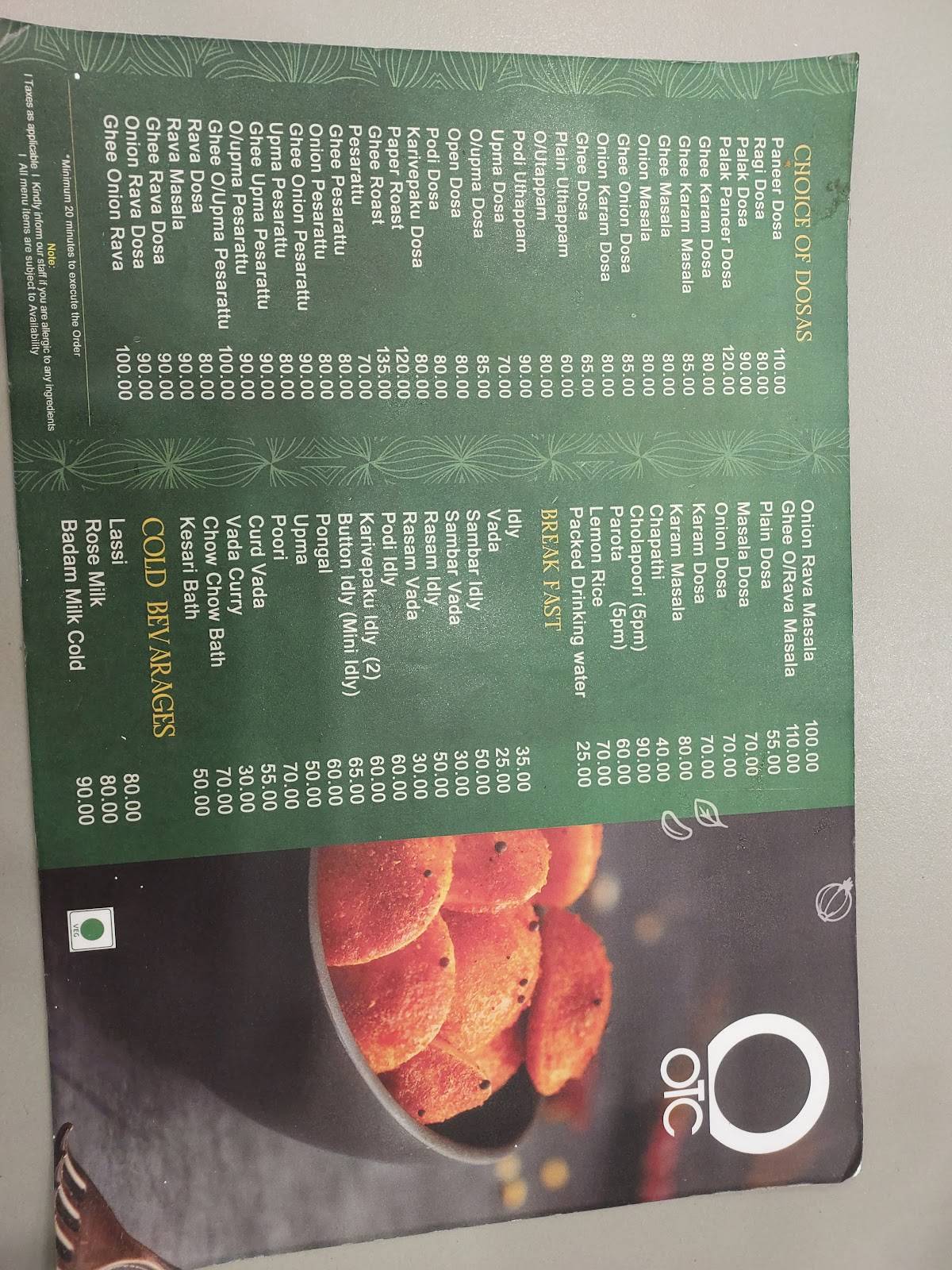 OTC Orion Tiffin Centre menu
