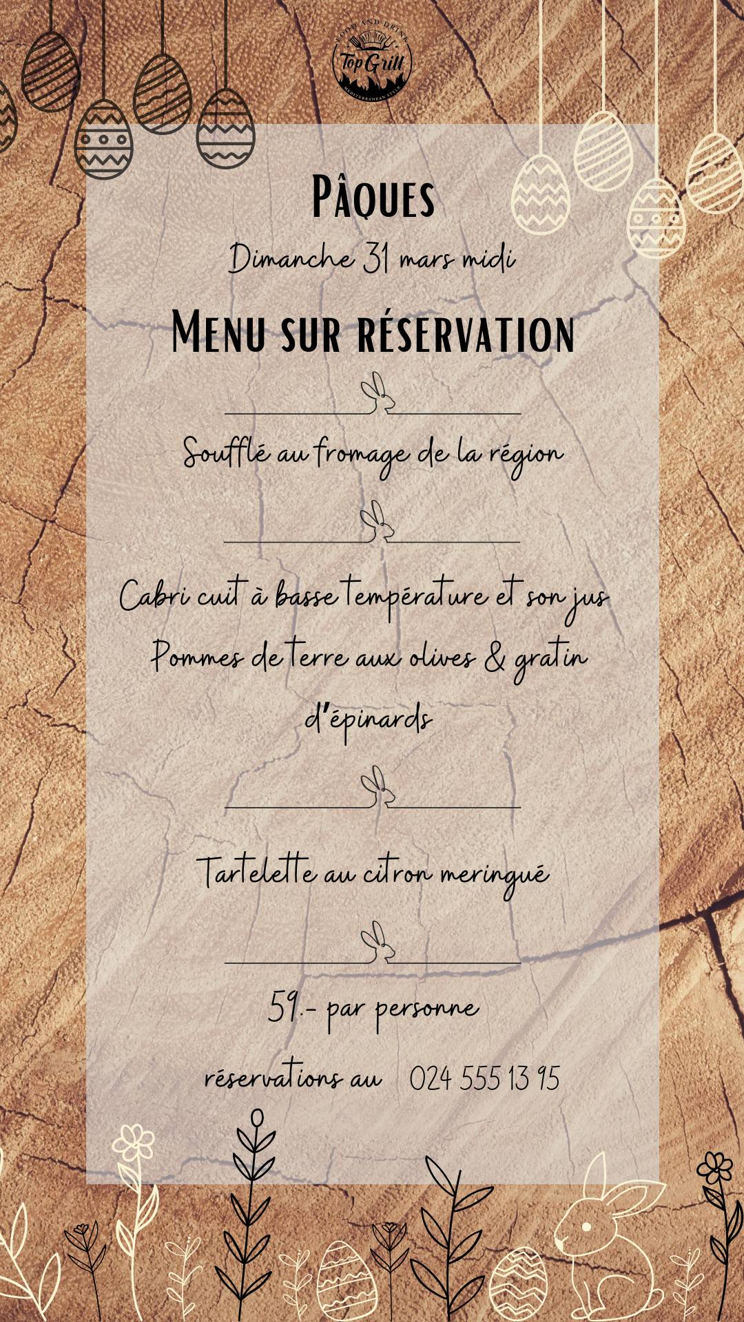 Menu de Top Grill Monthey Sàrl