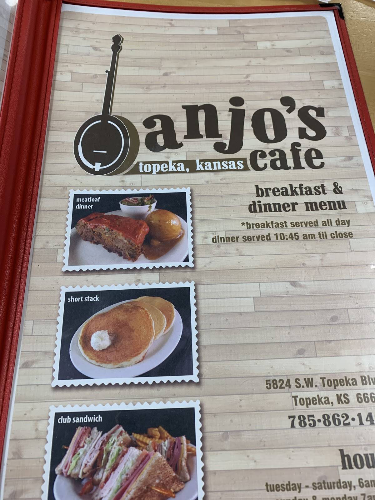 Menu at Banjo's Cafe, Topeka, SW Topeka Blvd
