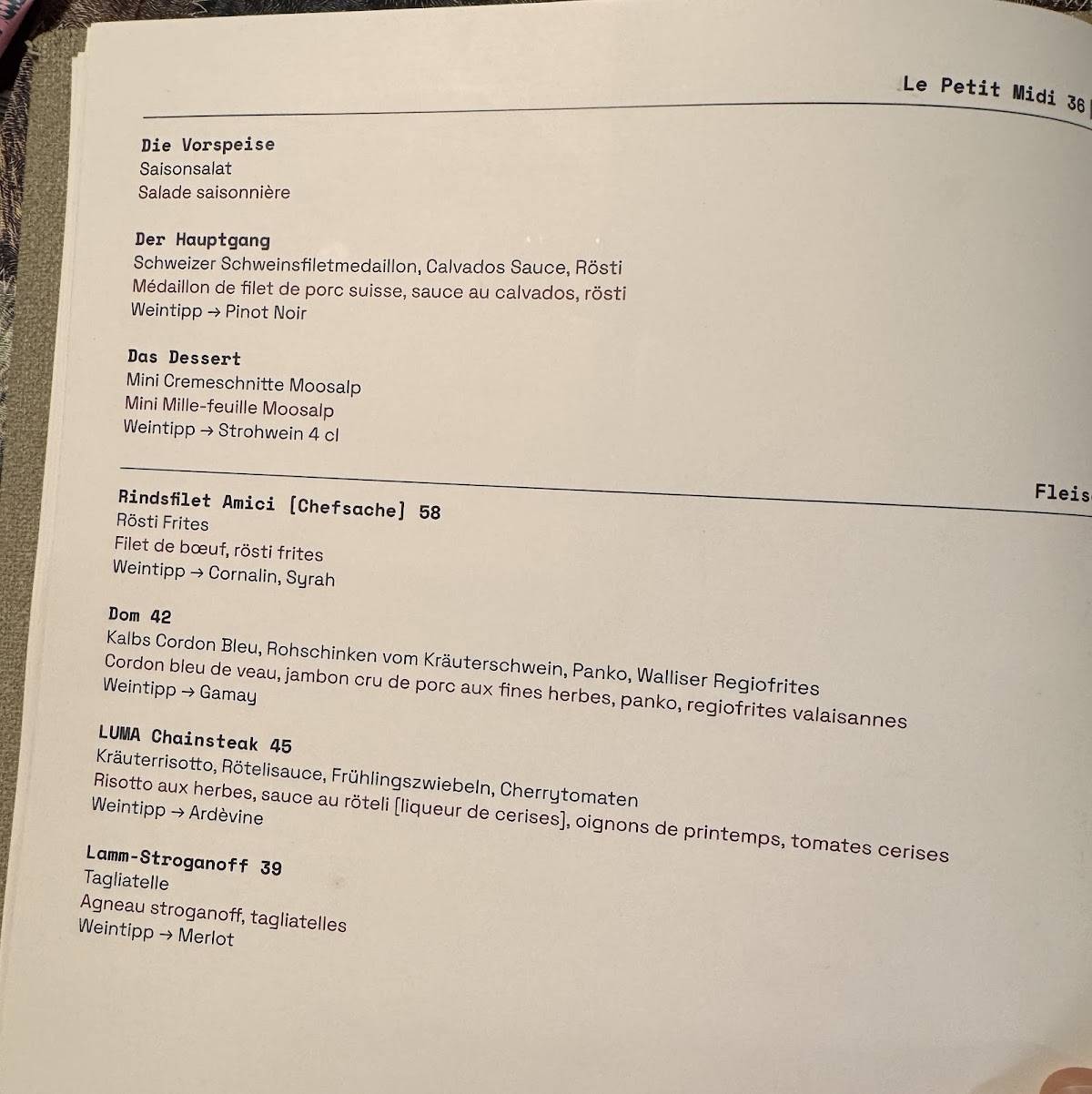 Menu di Restaurant Moosalp 