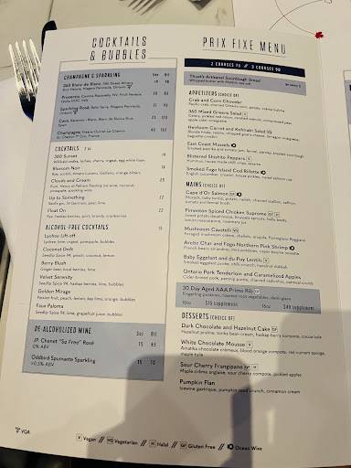 Menu de Restaurant 360 de la Tour CN