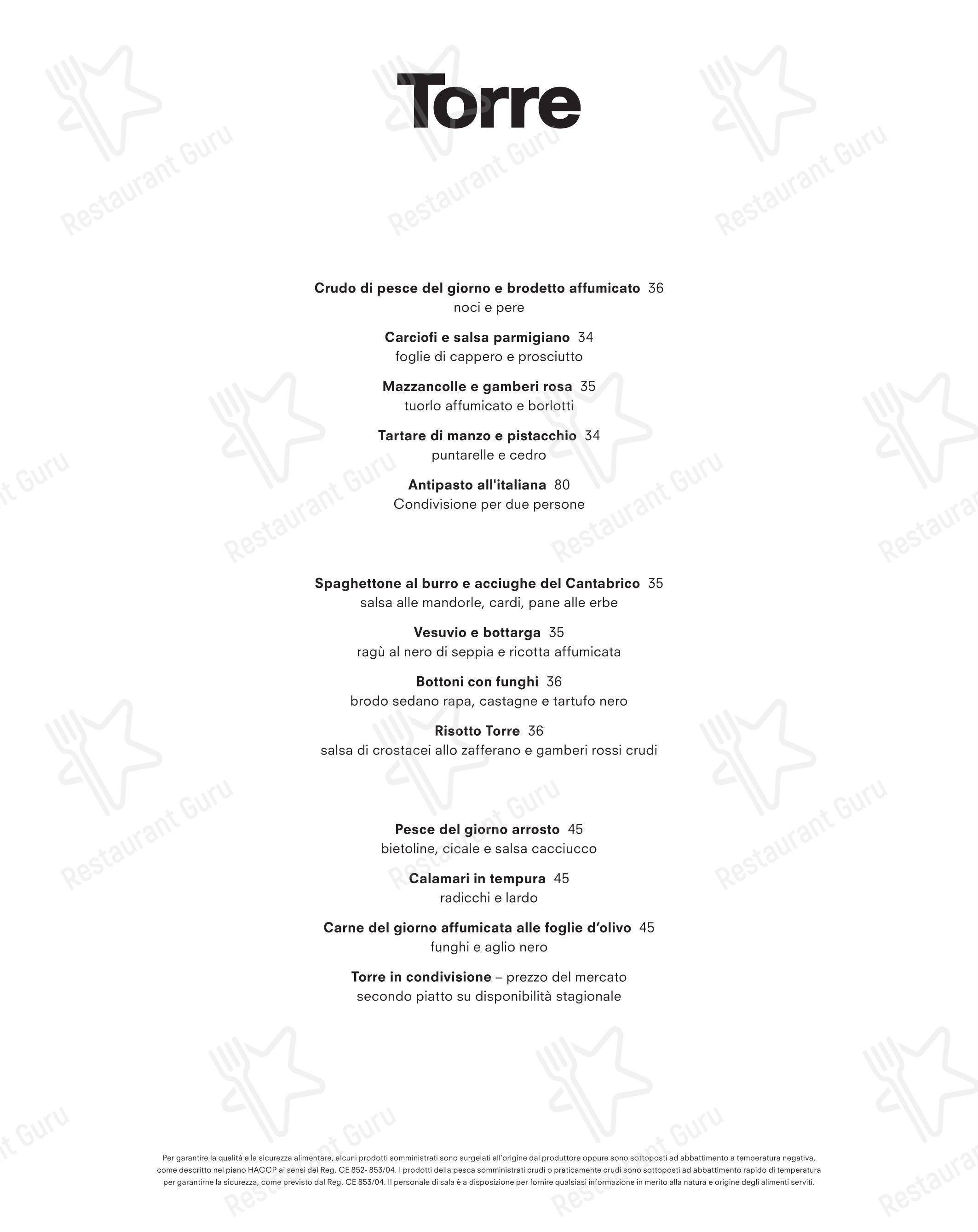 Menu bar per Torre ristorante