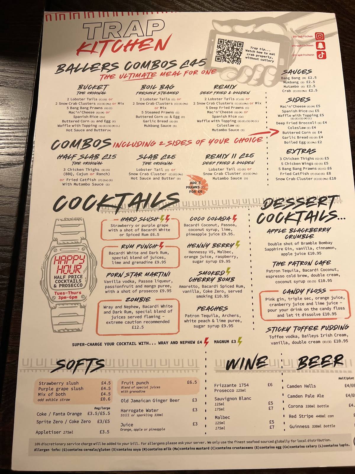 Menu at Trap Kitchen restaurant, London, 7677 Chalk Farm Rd