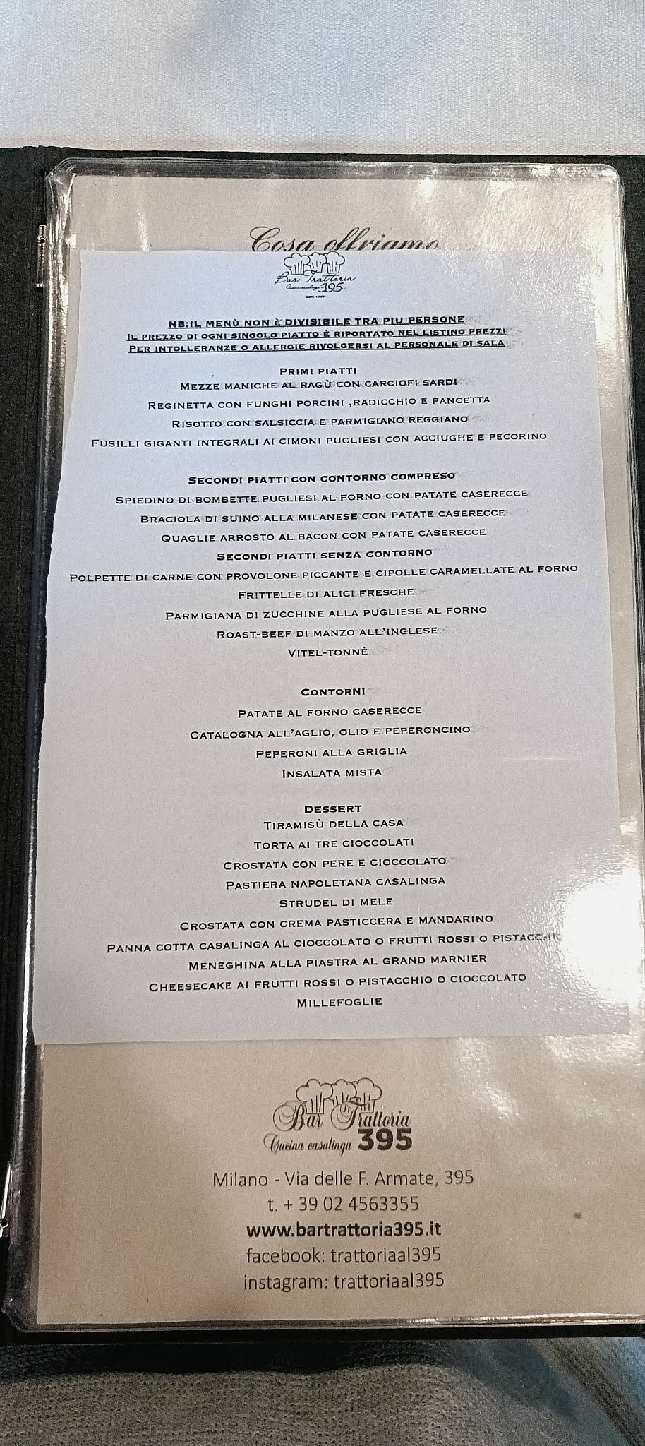 Menu di Trattoria Al 395 