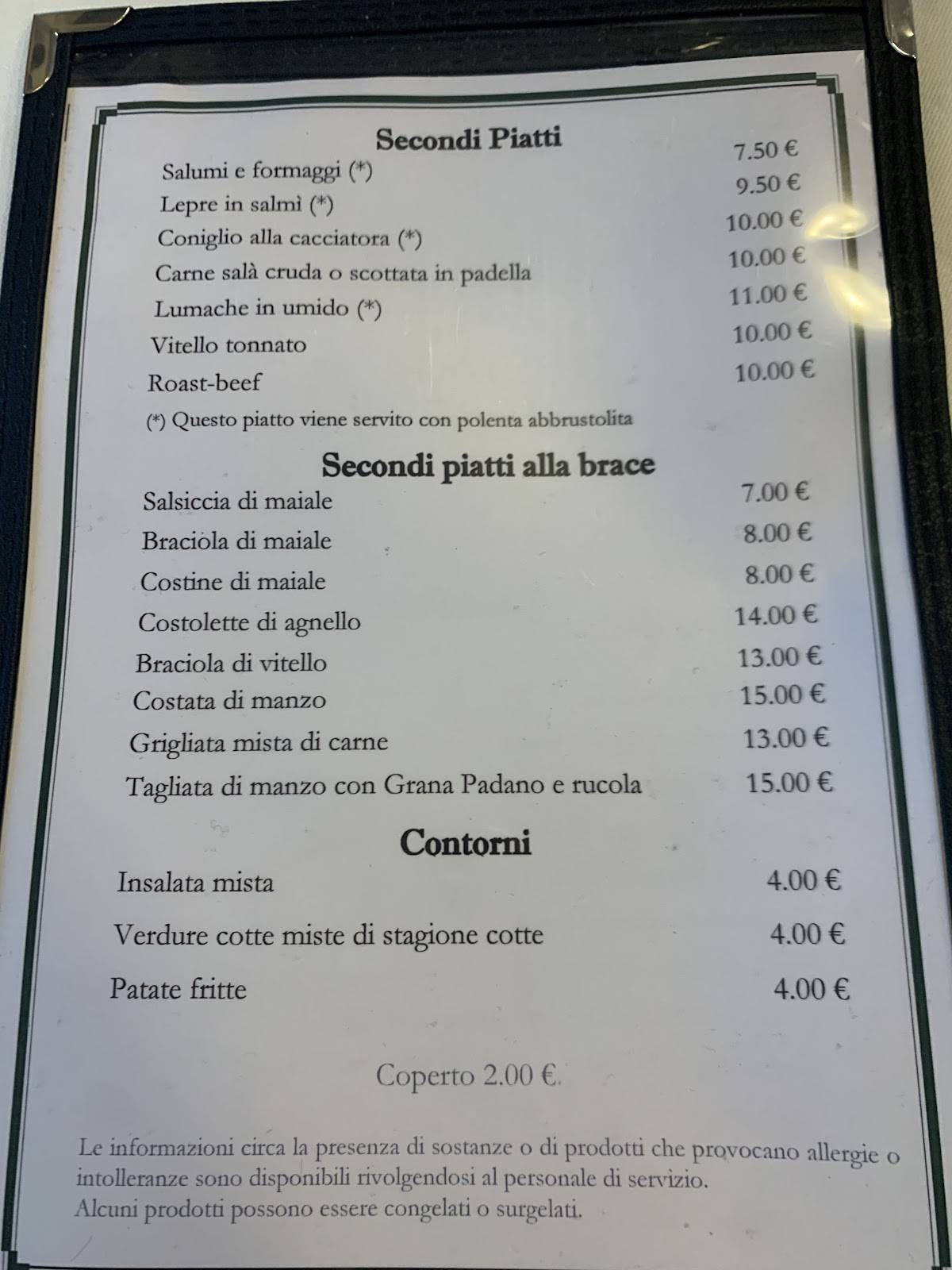 Menu di Bar Trattoria al Parigin 