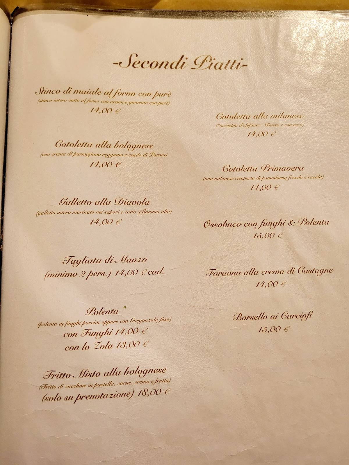 Menu di Trattoria Bolognese da Mauro 