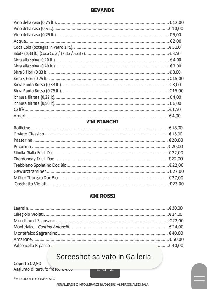 Menu di Trattoria Carpe Diem 