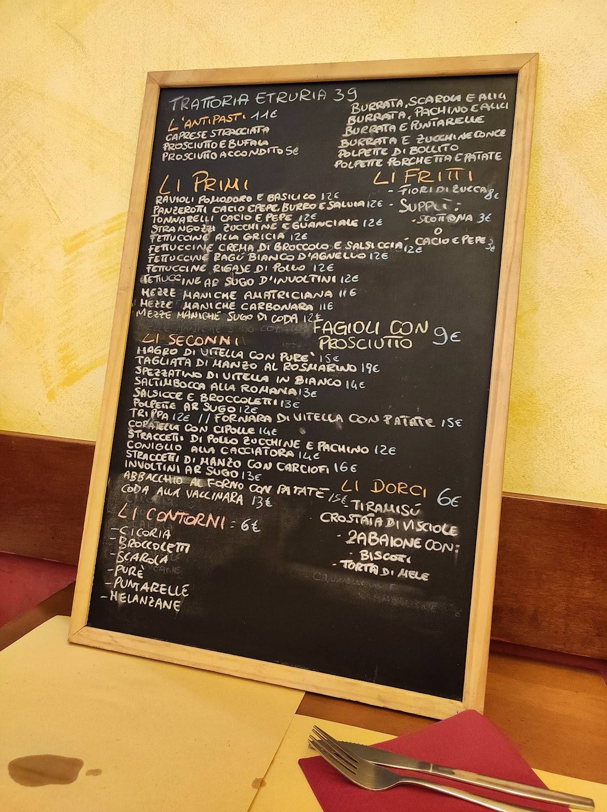 Menu di Trattoria Etruria 39 