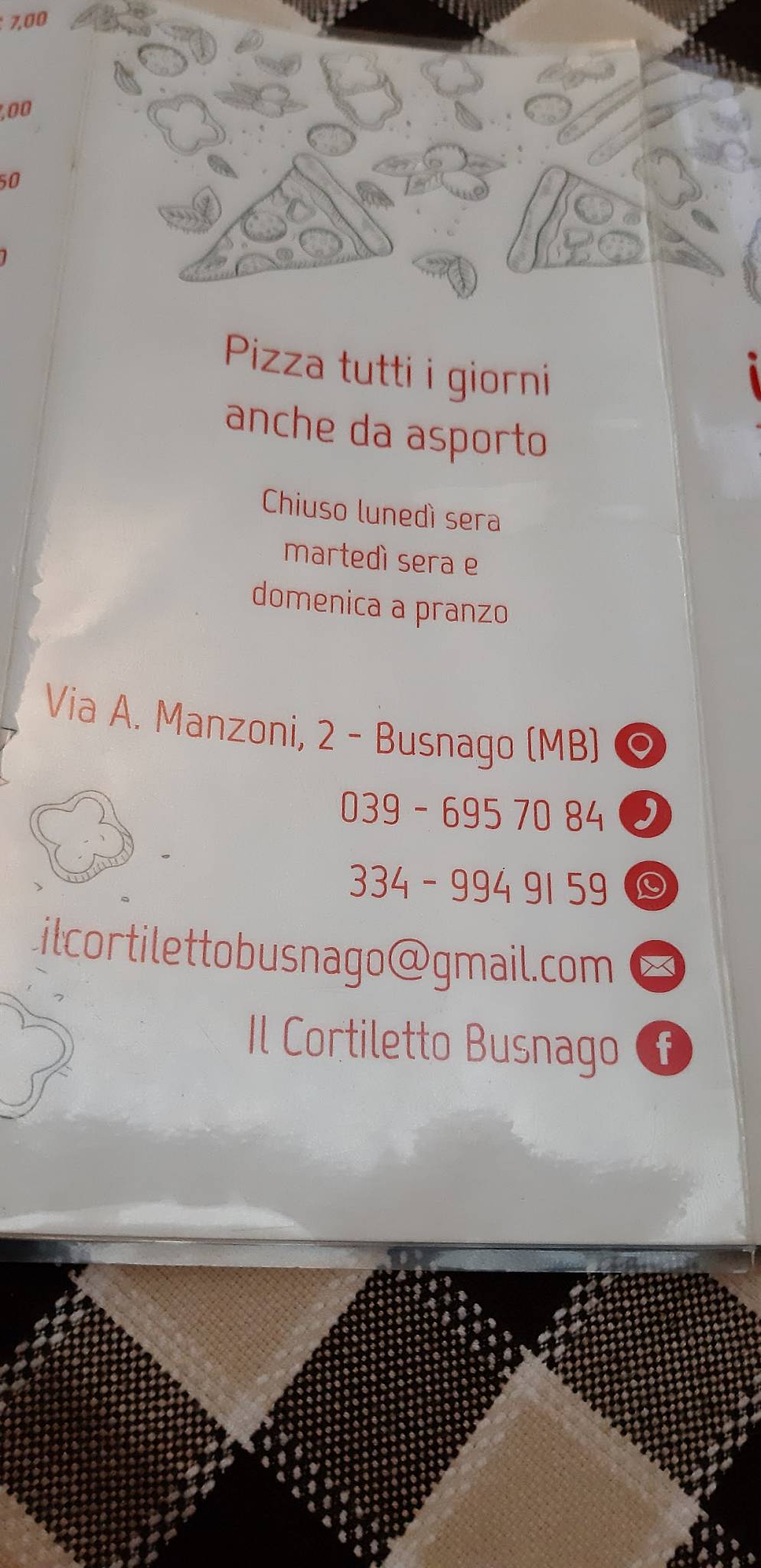 Menu di Trattoria Il Cortiletto 