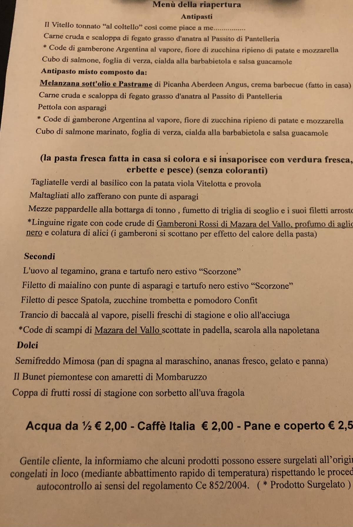 Menu di Il Tempo Ritrovato 