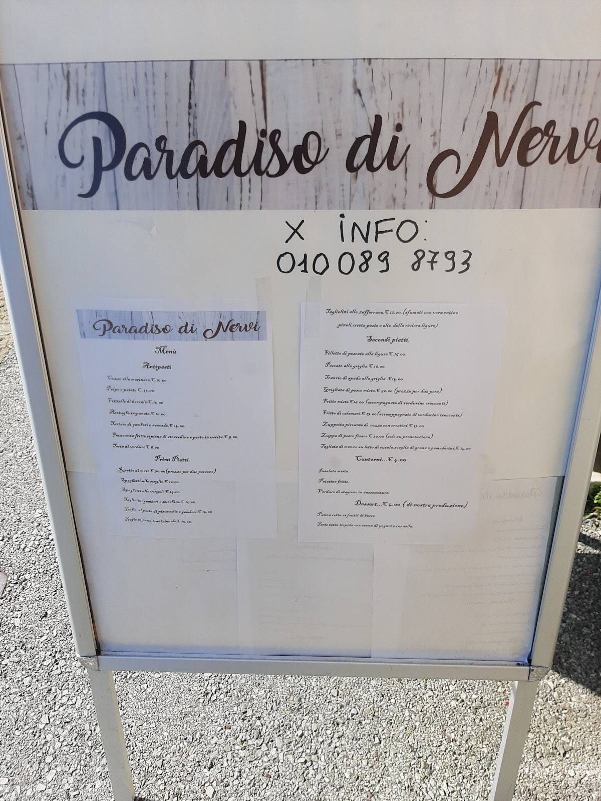 Menu de Trattoria Paradiso di Nervi