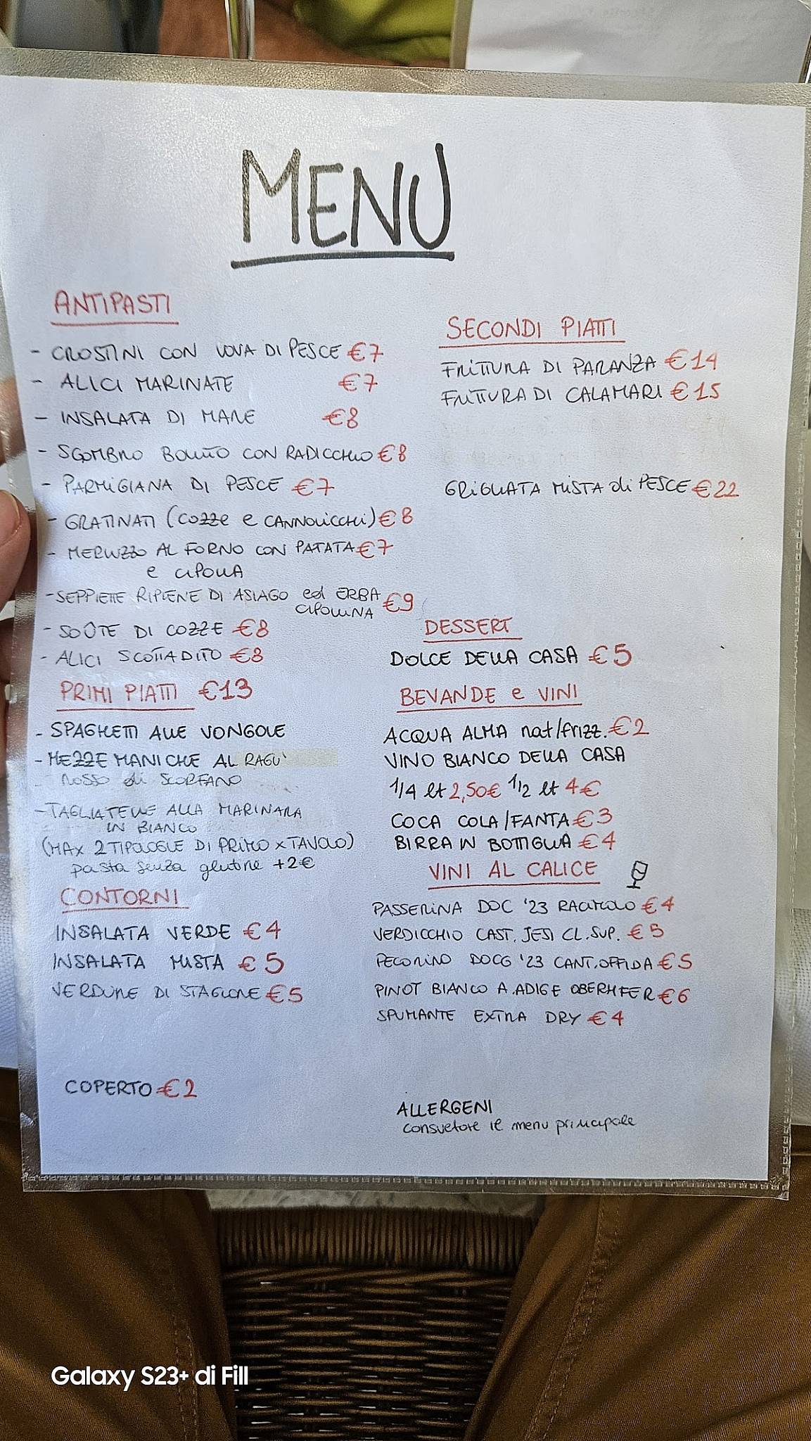 Menu di Trattoria Pennesi 