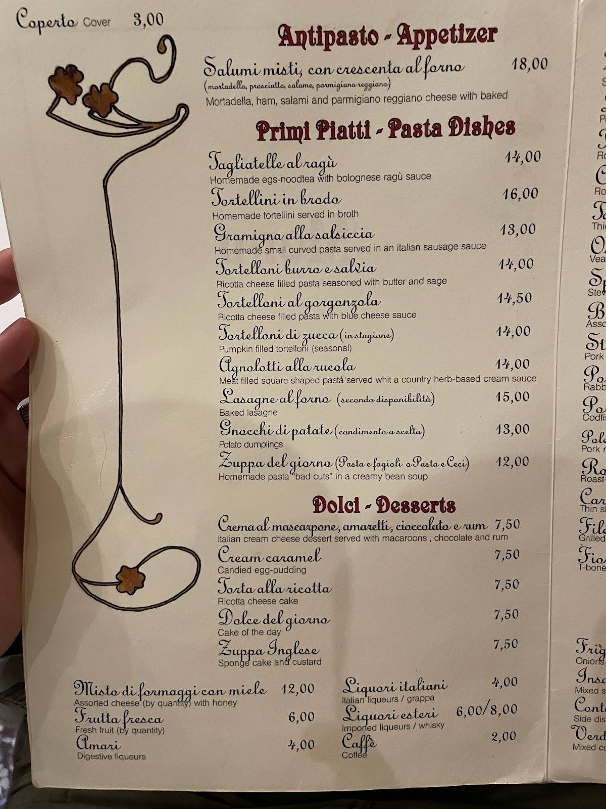 Menu di Trattoria Serghei 