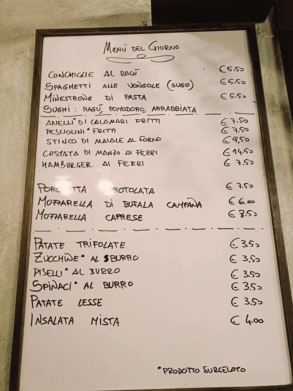 Menu di Trattoria Dell'amicizia 