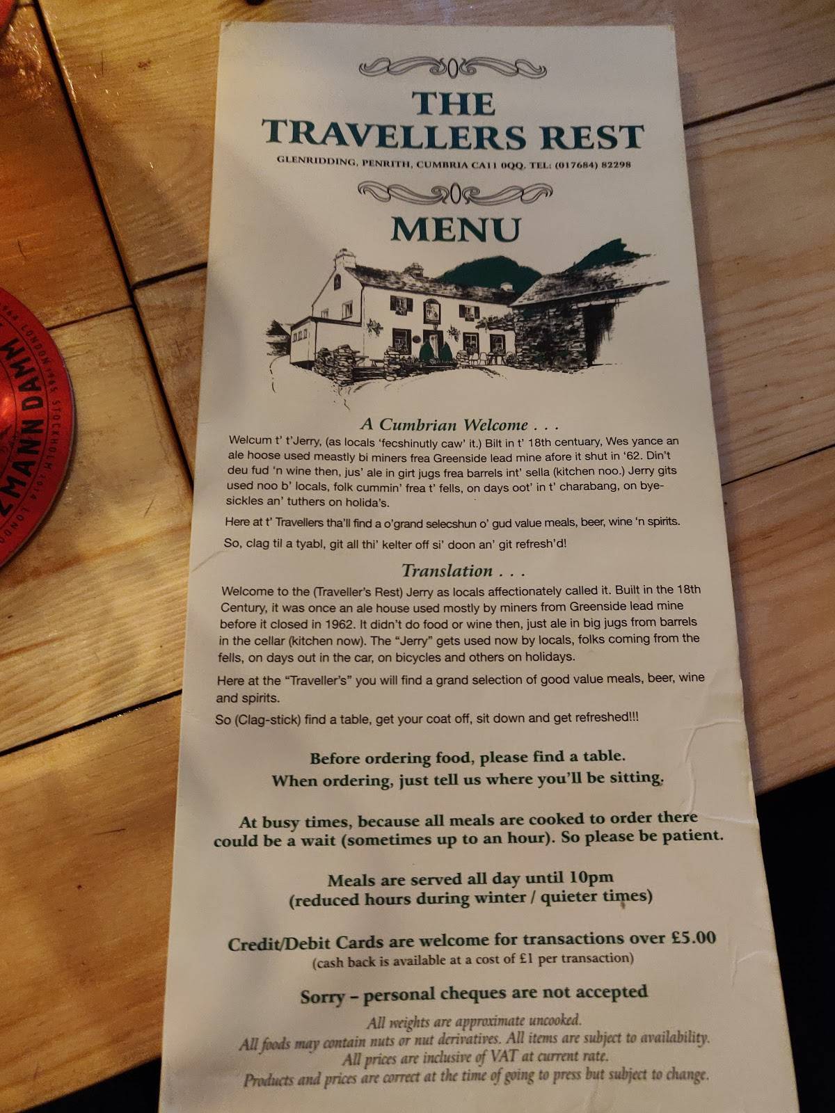 Menu at Travellers Rest pub & bar, Glenridding