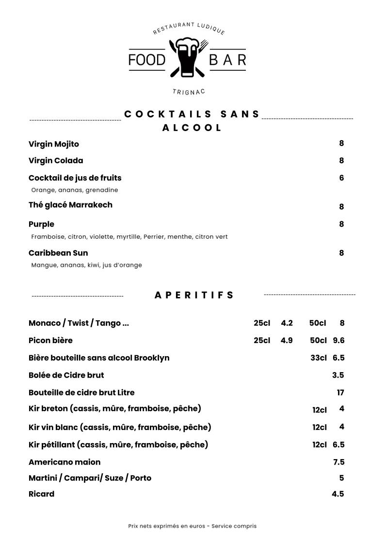 Menu de FOOD BAR