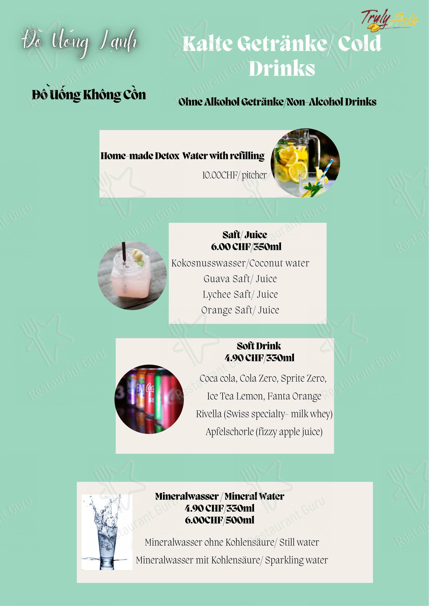Truly Asia in Interlaken - Menu