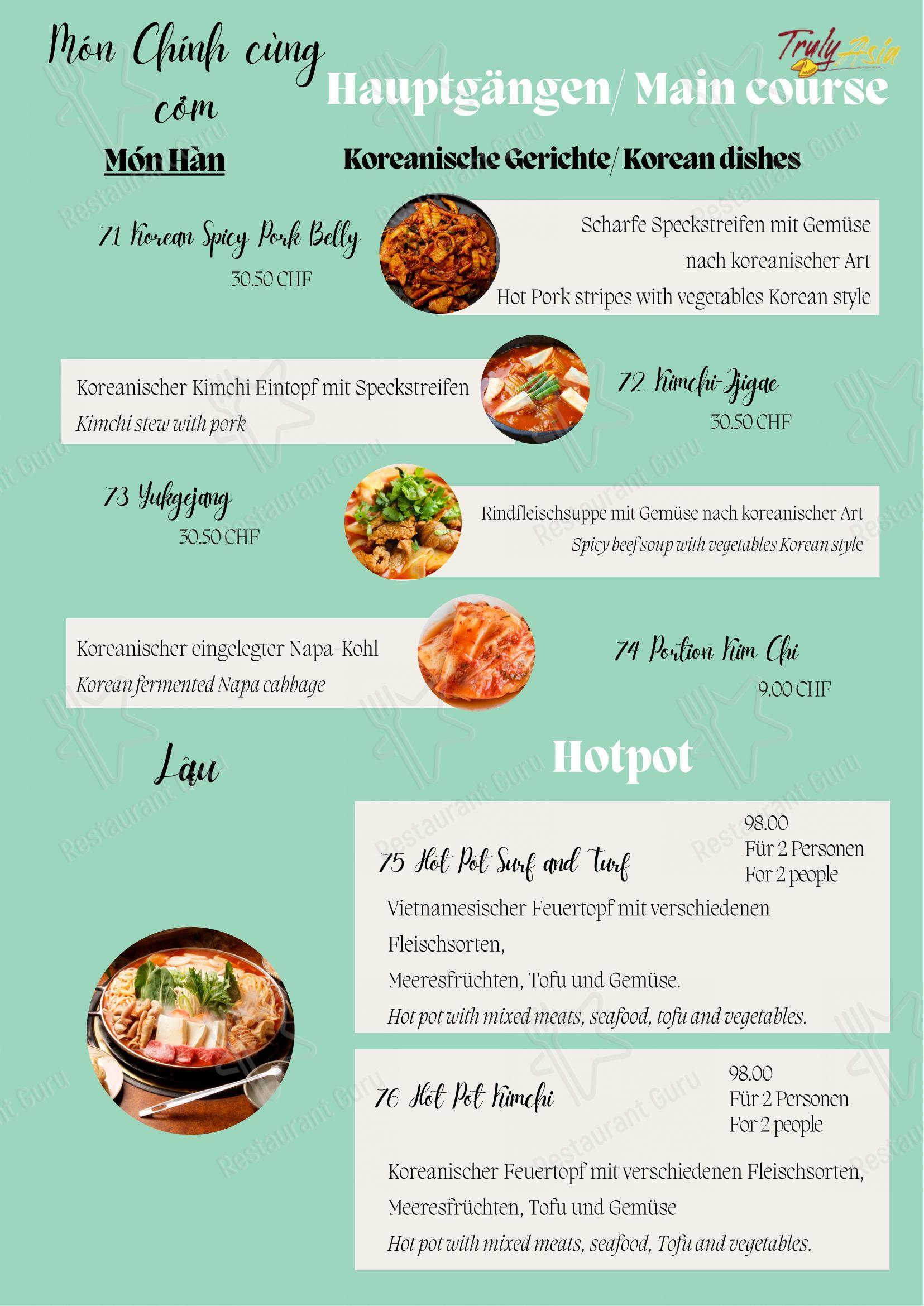 Truly Asia in Interlaken - Menu