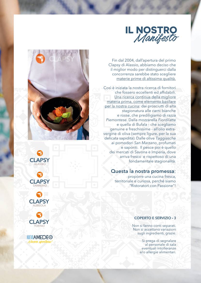 Menu di Clapsy Torino 