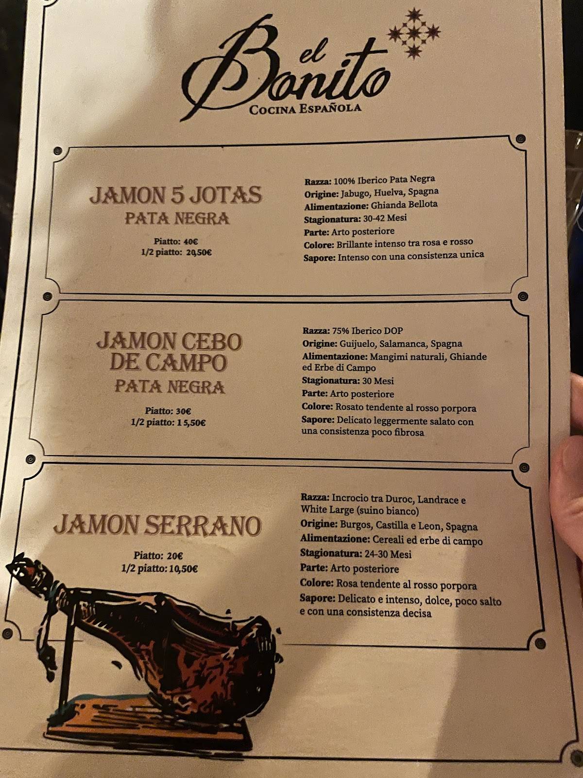 Menu di El Bonito Torino 