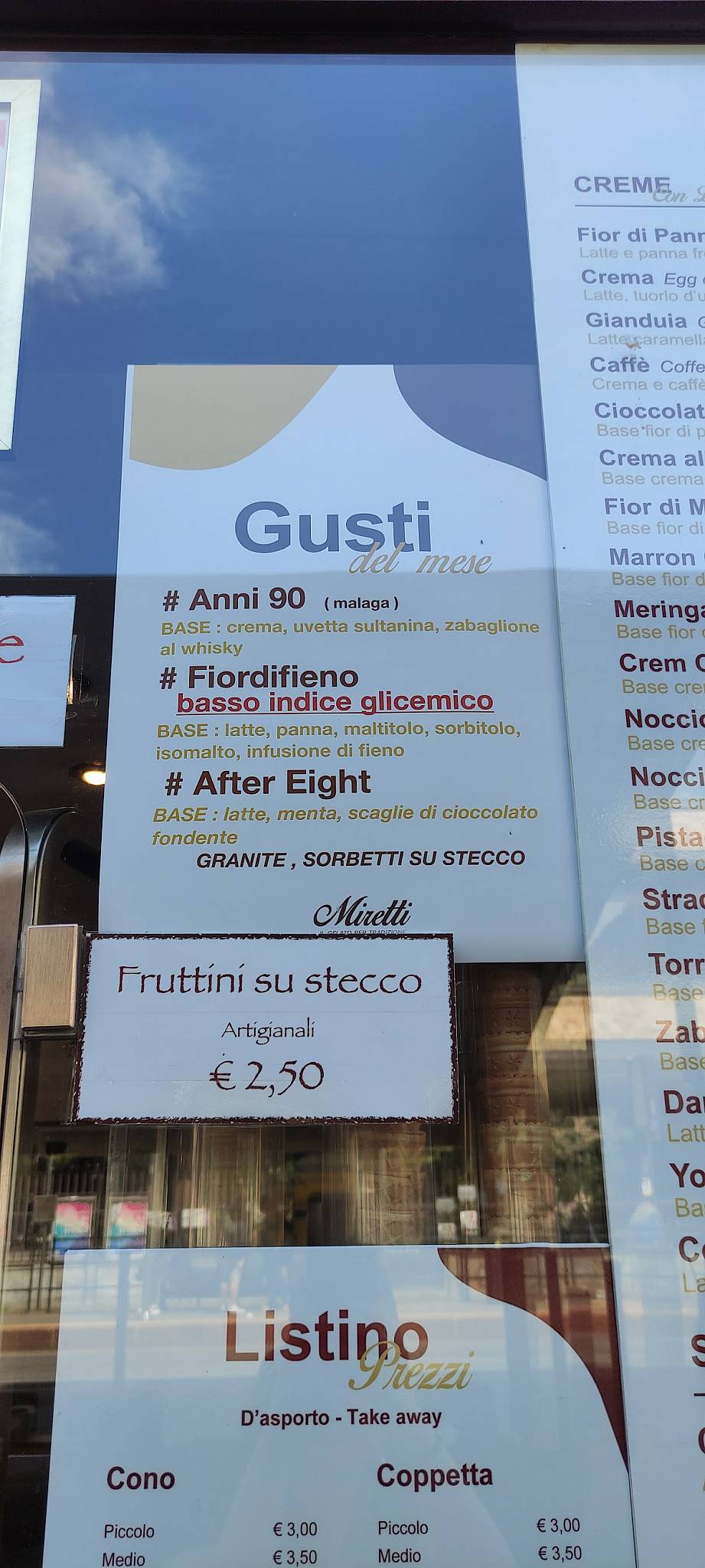 Menu di Gelateria Miretti il gelato per tradizione 