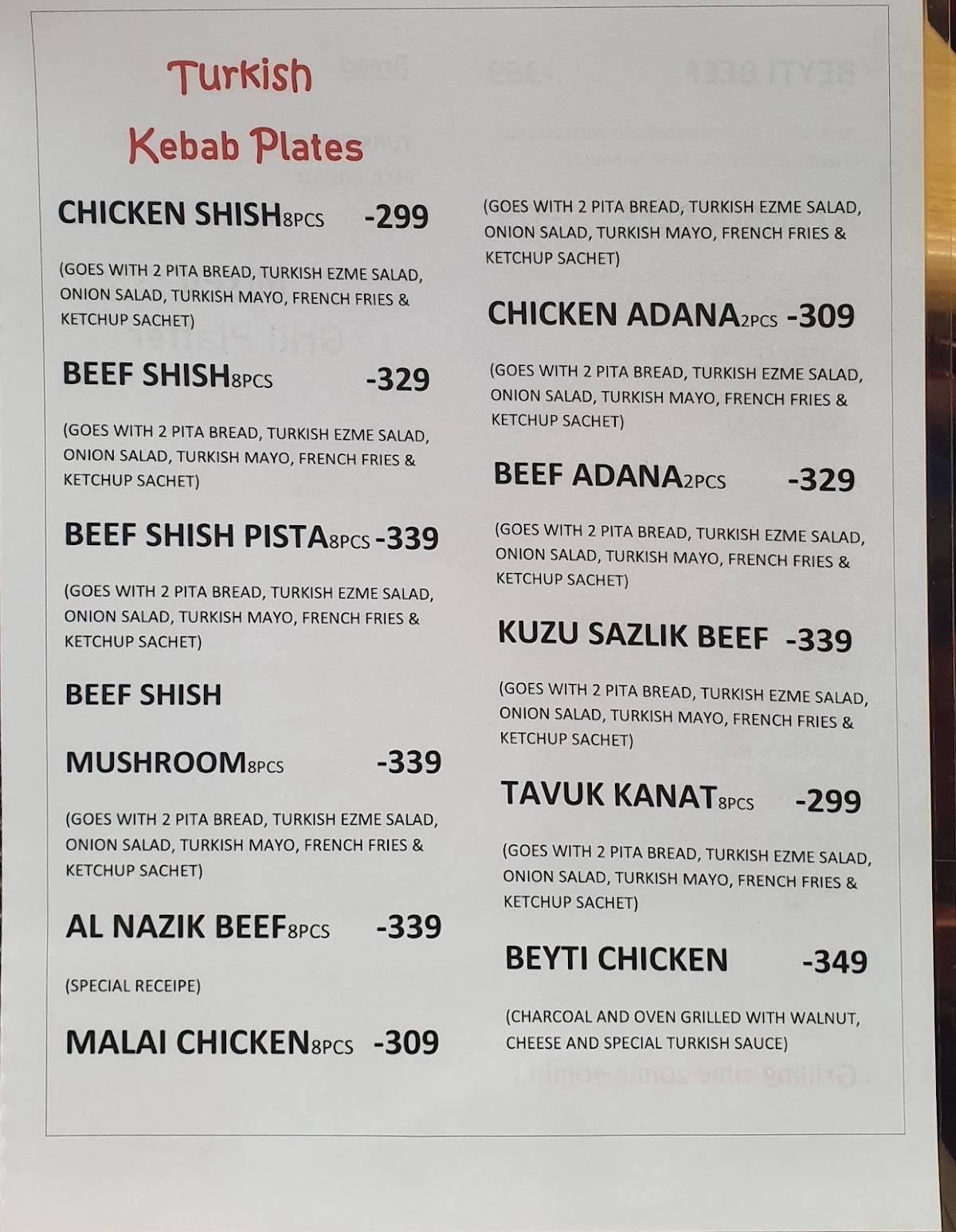 Turkwise - Turkish Restaurant & Cafe menu